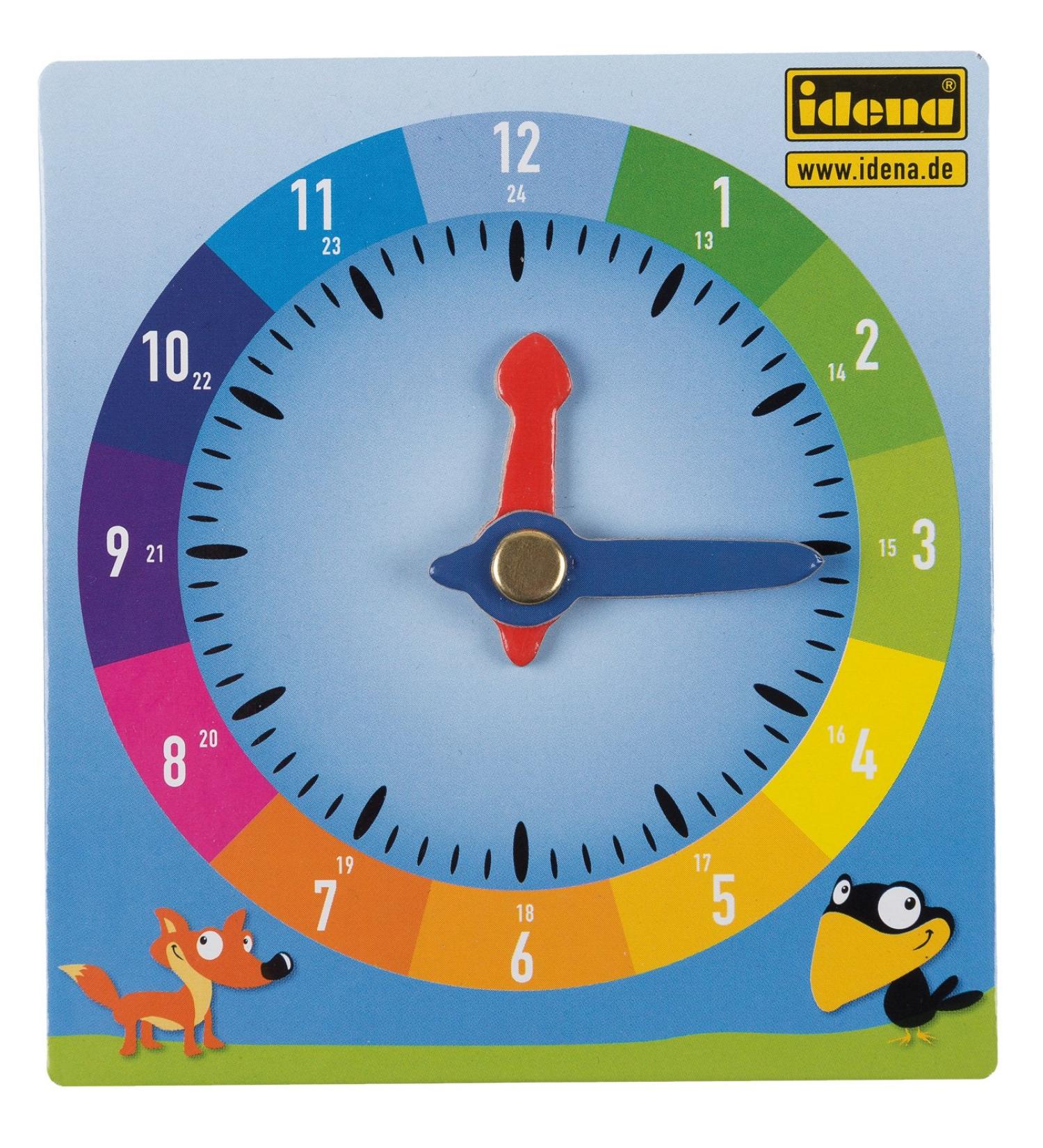 Identa 260049- cardboard learning watch in the 24 h format with movable minutes and hours approx. 10 x 10.5 cm for learning the time
