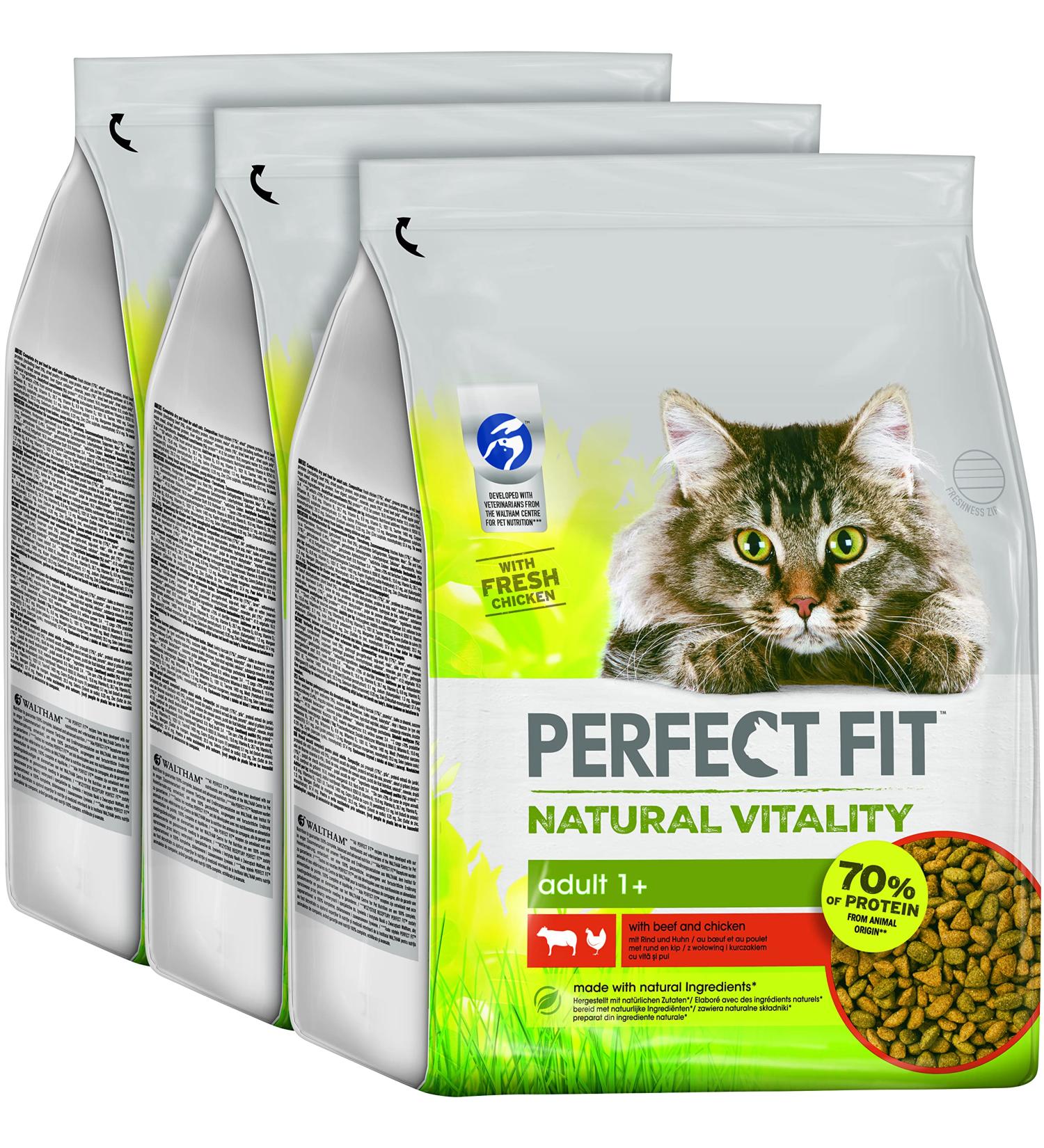 Perfect Fit Natural Vitality Adult Dry Dog Food 1+ - Beef & Chicken - 3 x 2.4kg | Supports Vitality for Adult Dogs - Buy Online on GoSupps.com