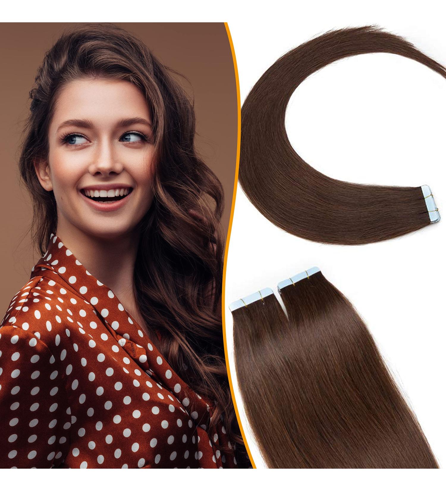 Buy SEGO Tape Extensions - Real Hair 20 Tressen 60g Set Adhesive Tape Hair Extensions Medium Brown #4-2 55cm - Smooth & Easy Application - Buy Online on GoSupps.com