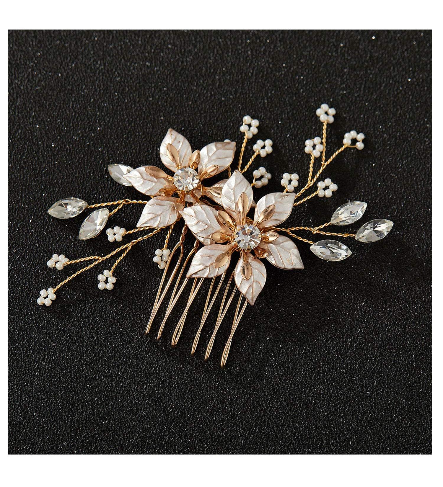 SWEETV Gold Bridal Hair Comb | Handmade Wedding Hair Clip & Accessories for Women - Buy Online on GoSupps.com