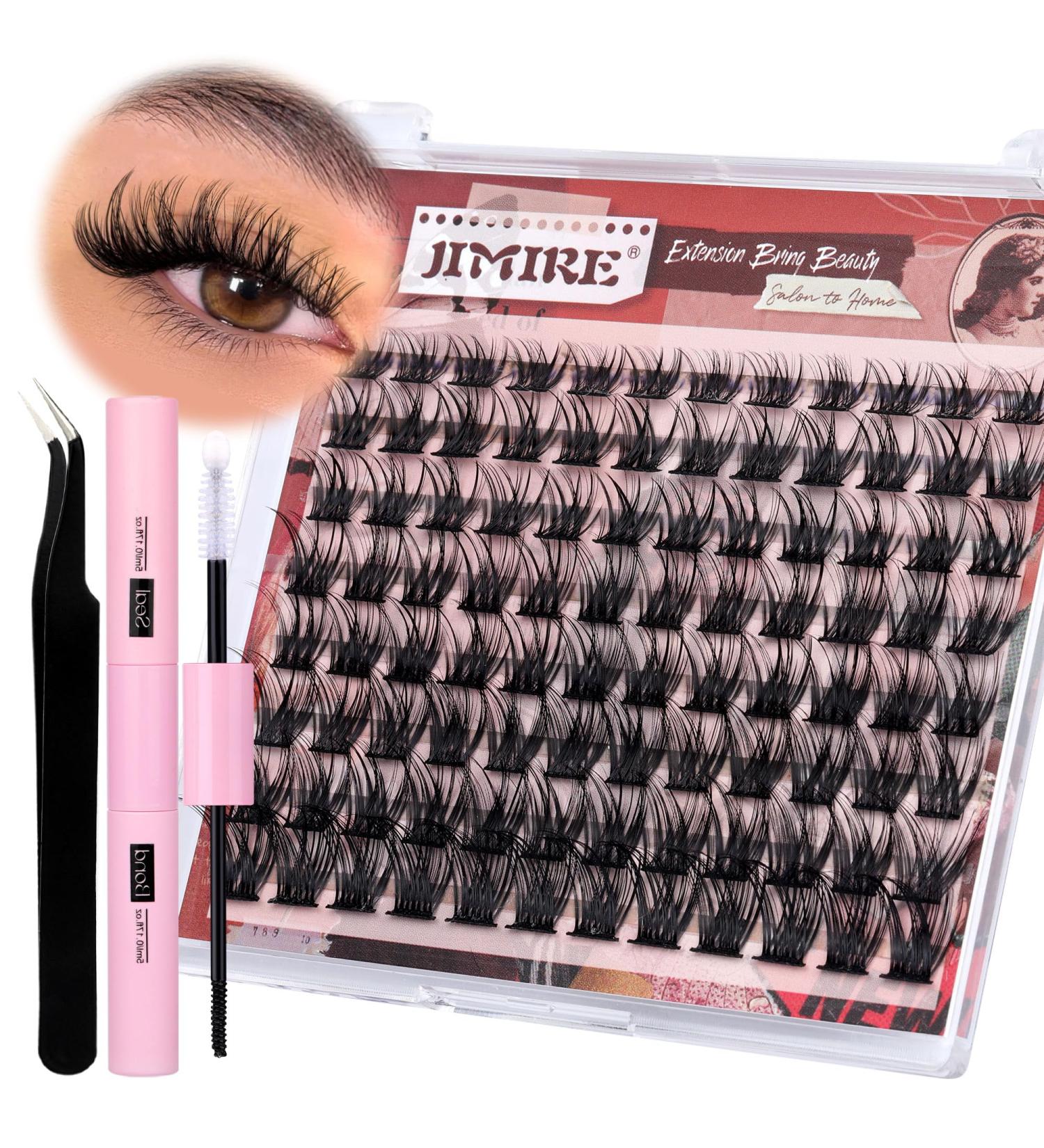 JIMIRE Wispy Spiky Clusters Lash Extension Kit - DIY Volume Individual Lashes Kit with Tweezers - D Curl 10-16MM - Natural Look Home Eyelash Extension - Buy Online on GoSupps.com