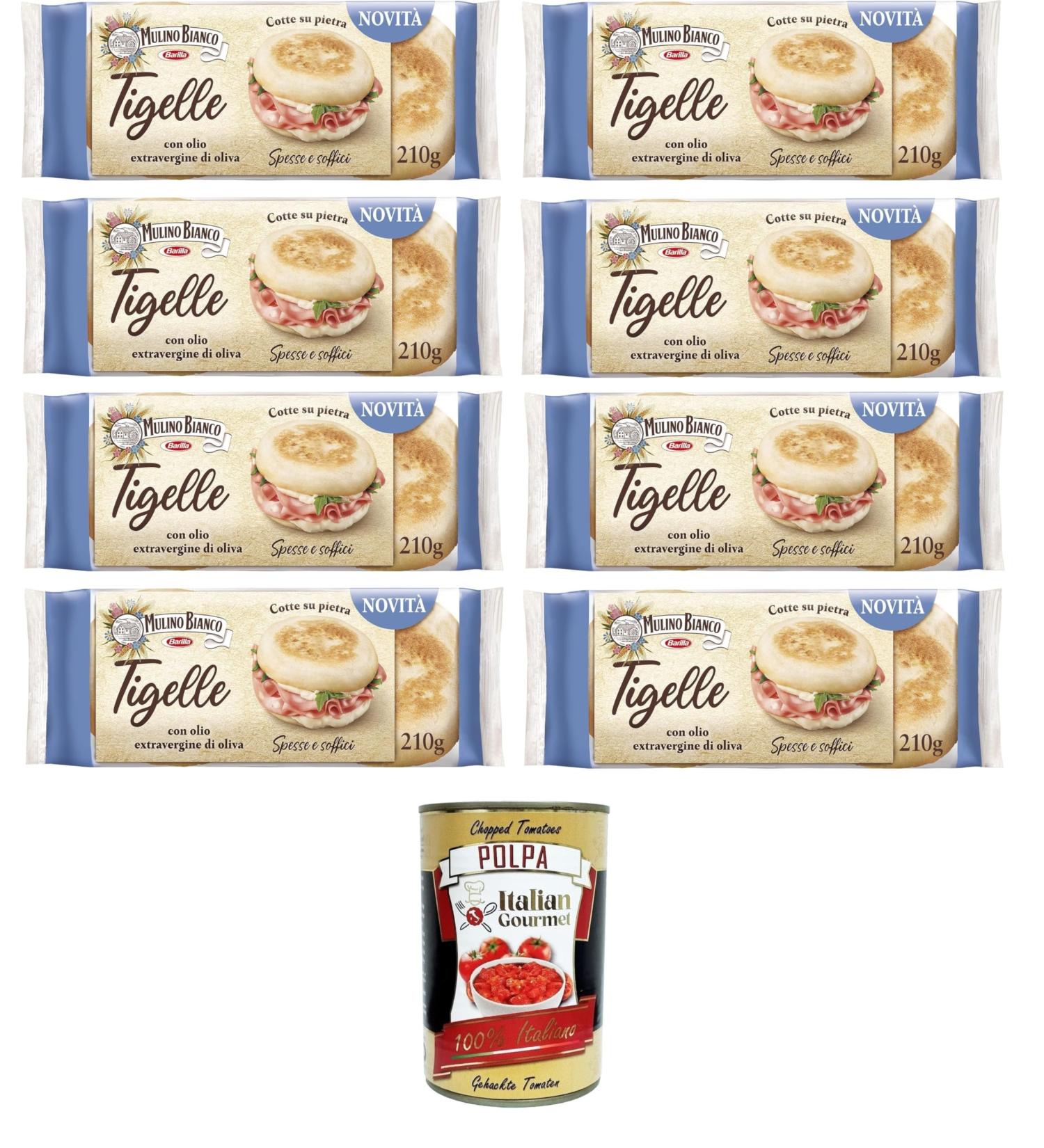  Italian Gourmet E.R. Mulino Bianco Tigelle with extra virgin olive oil and soft wheat flour no lard thick and soft packaging 8 packs of 210g + Italian Gourmet polpa 400g - Buy Online on GoSupps.com
