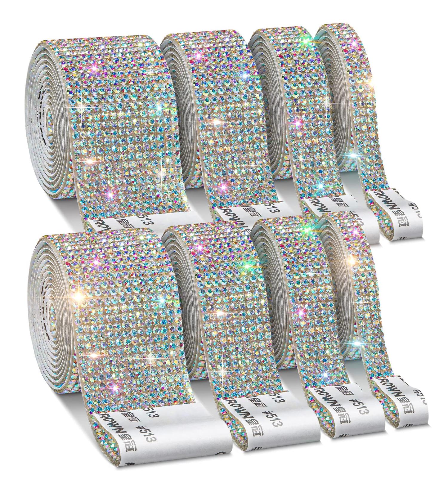 8 Rolls Rhinestone Ribbons - Self Adhesive Bling AB Crystal Diamond Ribbon Roll for Crafts & Decoration - Perfect for DIY Arts, Wedding, Party - AB Color - Buy Online on GoSupps.com