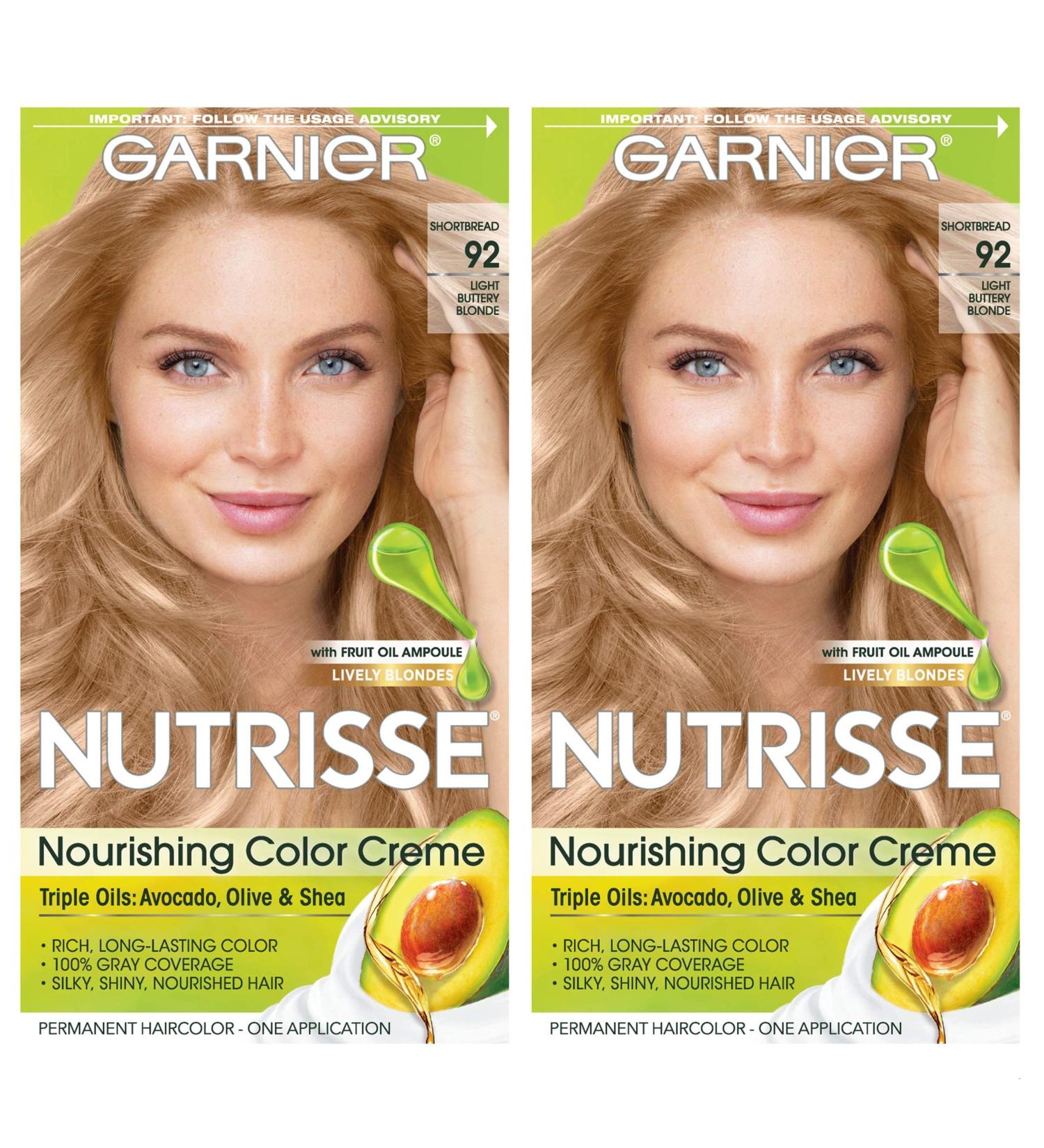 Garnier Hair Color Nutrisse Nourishing Creme 92 Light Buttery Blonde (Shortbread) Permanent Hair Dye 2 Count (Packaging May Vary)