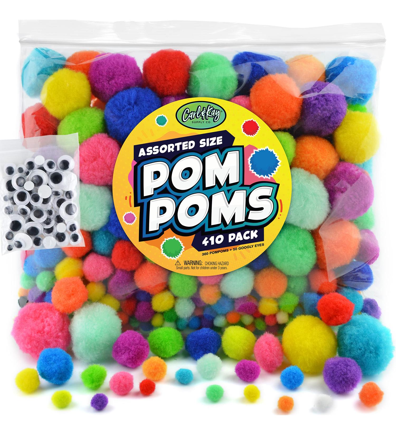 410-Piece Jumbo Pom Poms Craft Supplies Set with Googly Eyes - Assorted Large and Small Fuzzy Pompoms in Various Colors - Buy Online on GoSupps.com