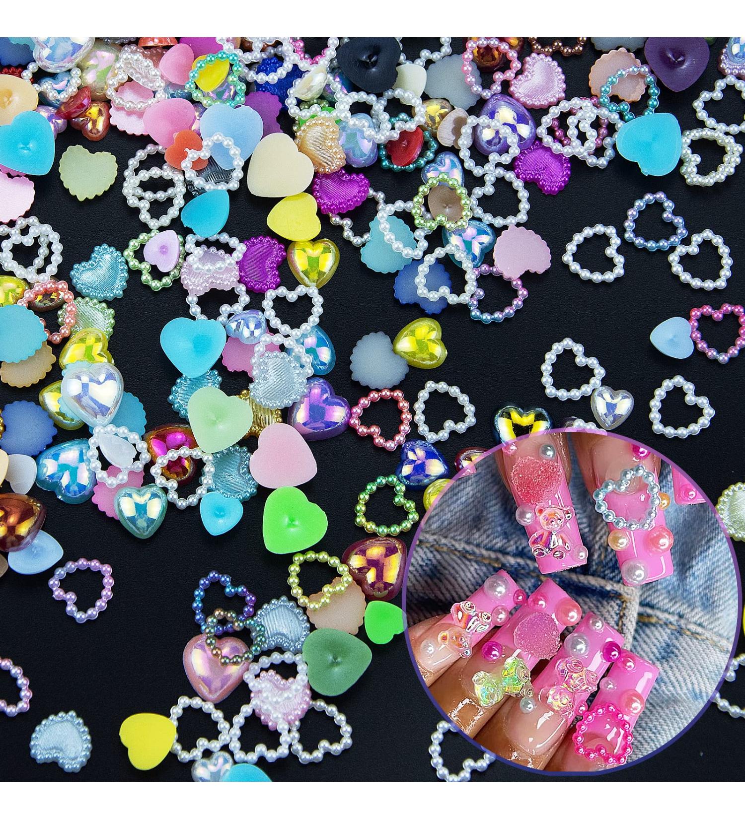 400pcs Heart Pearls Nail Charms AB Color Multi Shapes Sizes | 3D Nail Art Charms for Valentine's Day Manicure | DIY Crafts Jewelry Accessories - S1-Mix Color - Buy Online on GoSupps.com