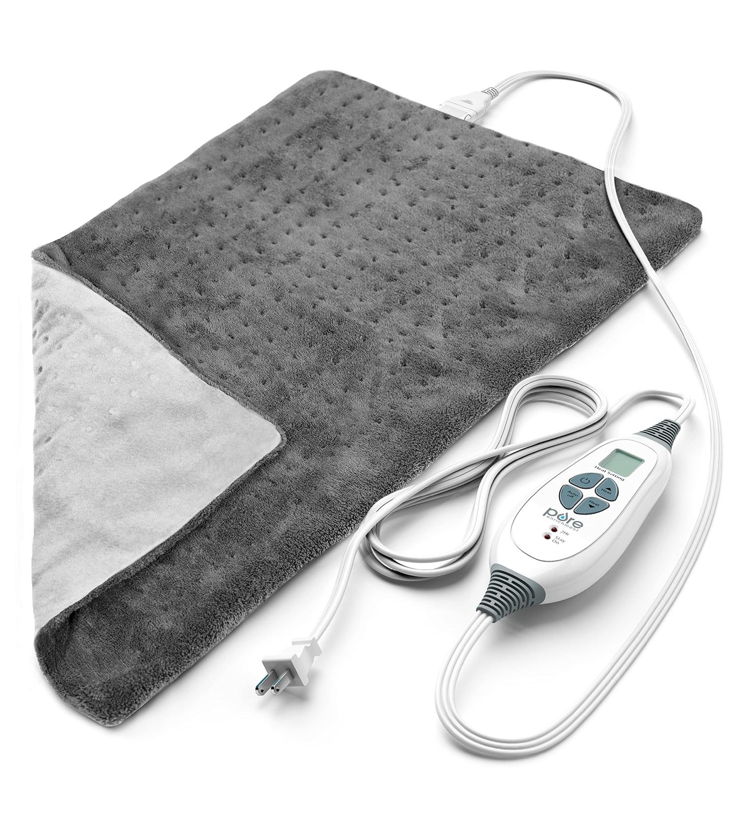 Pure Enrichment PureRelief XL Heating Pad - 6 InstaHeat Settings for Cramps, Back, Neck, Shoulder Pain Relief - Moist Heat Option - Machine Washable - 12 x 24 - Gray - Buy Online on GoSupps.com