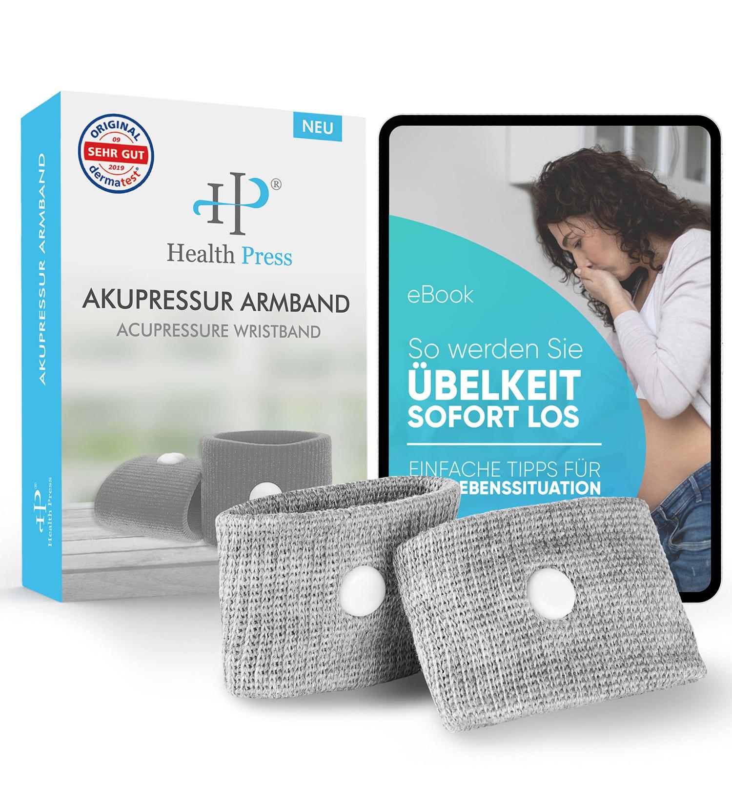 Acupressure Bracelet for Nausea Relief - Gray | Ideal for Pregnancy Travel & Seasickness | 2-Pack + Free E-book Download! - Buy Online on GoSupps.com