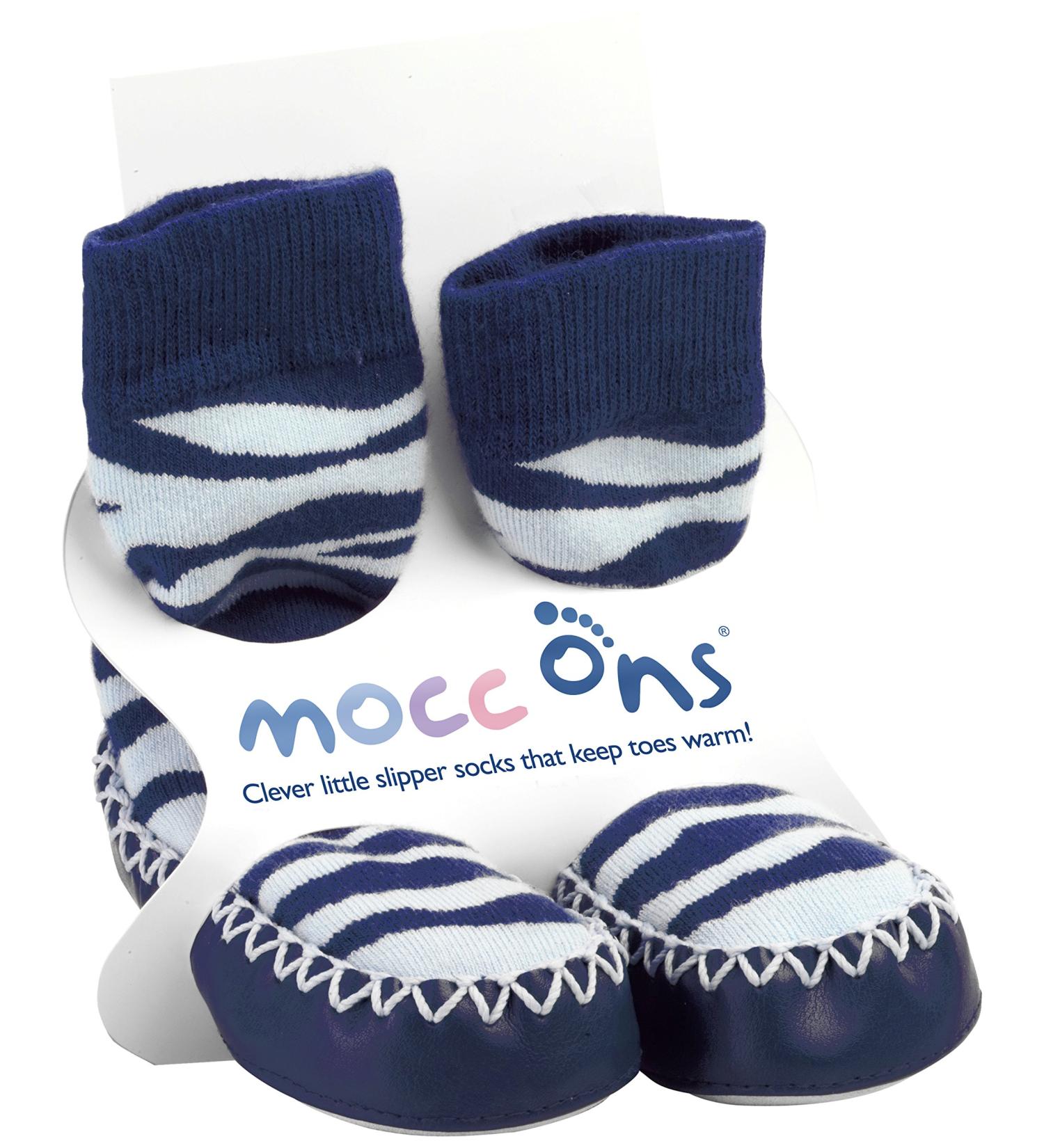 Mocc Ons moccasin washable slipper socks (24-36 Months Zebra Stripe) 2-3 Years Zebra Stripe