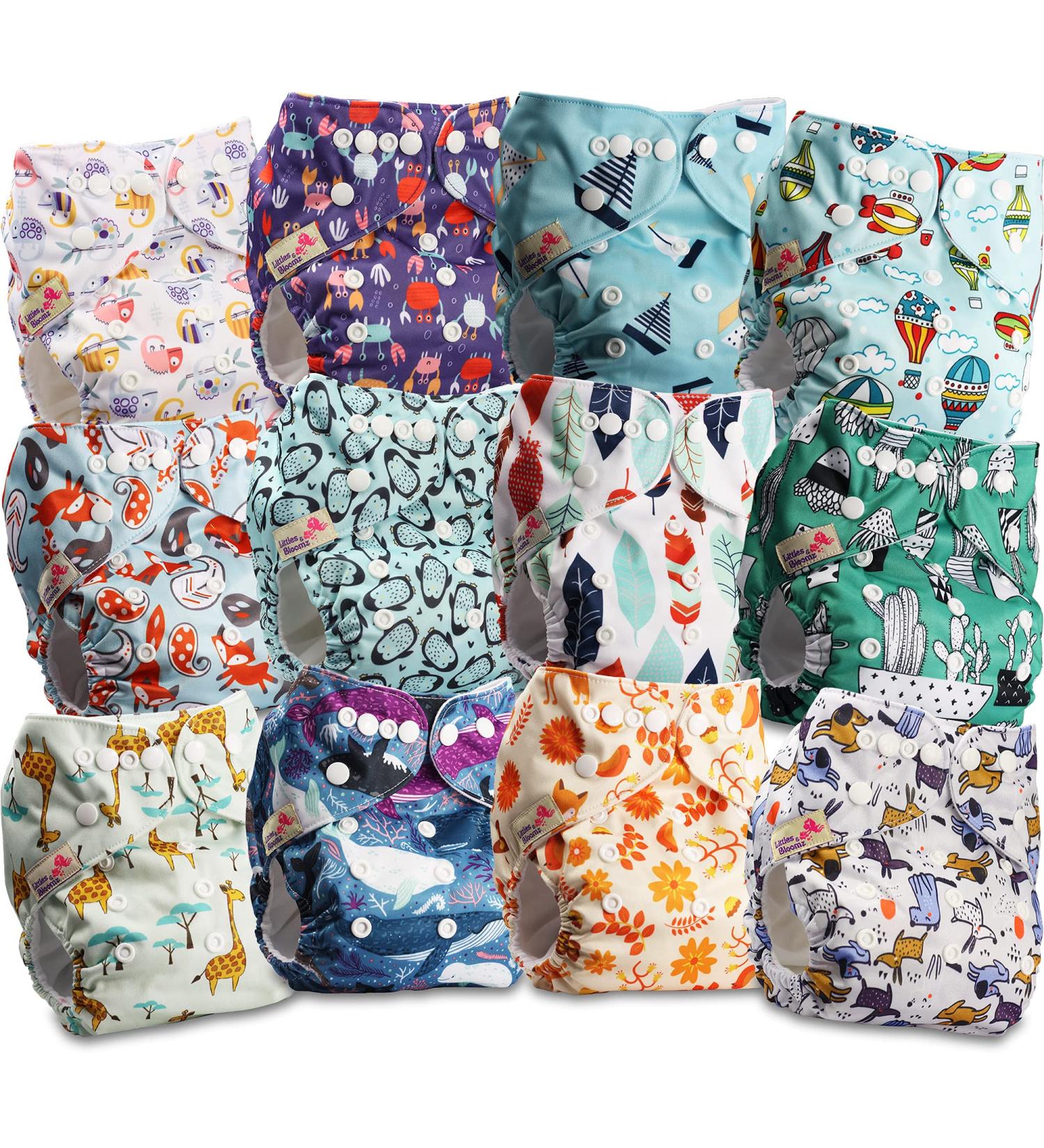 Littles and Bloomz Baby Reusable Pocket Cloth Diaper Standard Popper 12 Nappies FLP2-1202 - Buy Online on GoSupps.com