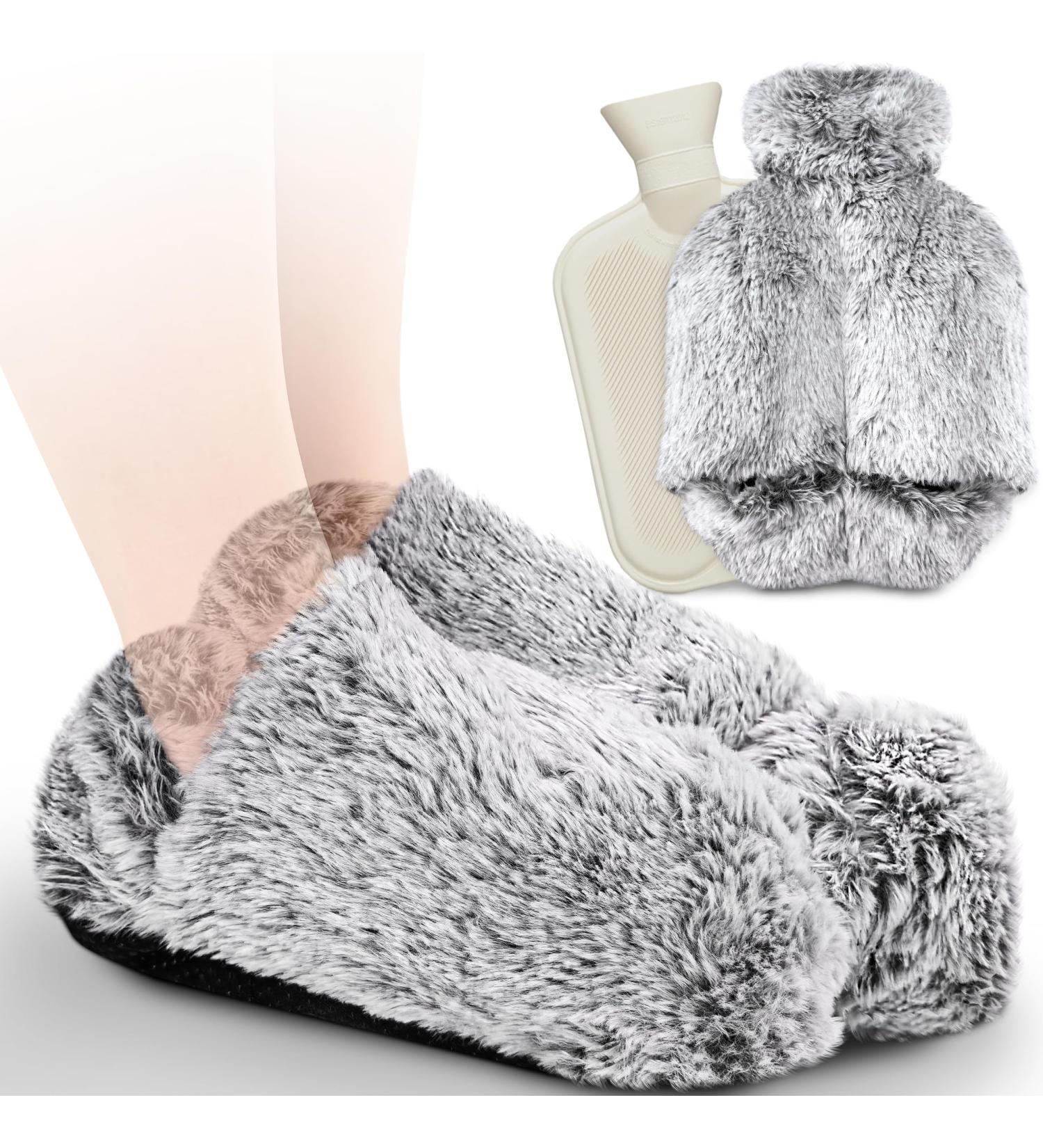 obqo Foot Hot Water Bottle with Cosy Fluffy Cover - Natural Rubber Hot Water Bag for Foot Warmth - Ideal for Sleeping and Keeping Feet Warm - Gray Foot-in Cover for Women & Kids - Buy Online on GoSupps.com
