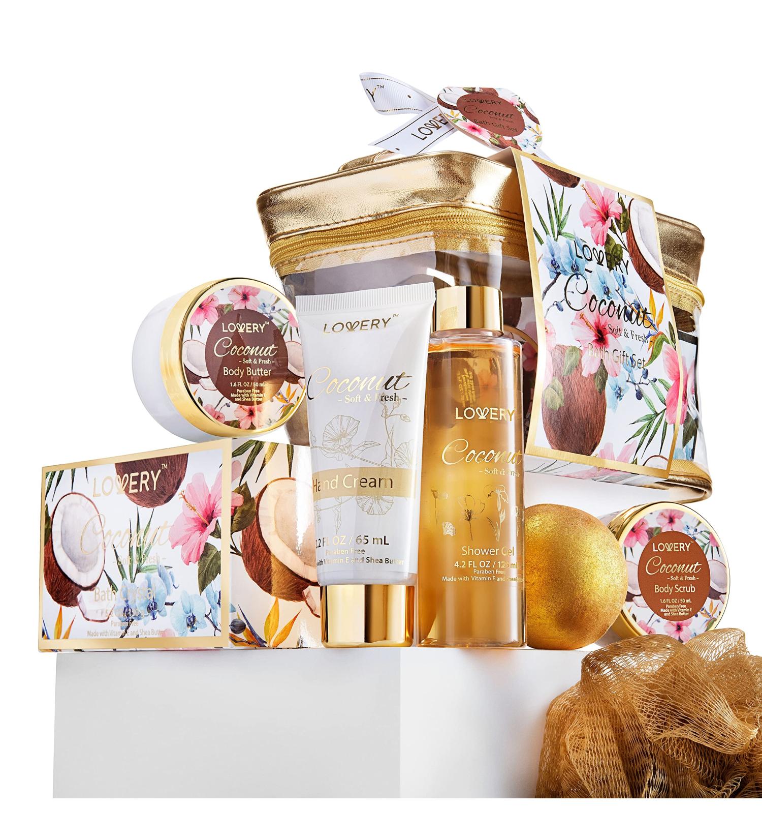 Luxurious Coconut Bath Gift Set - 24K Gold Bath Bomb Body Lotion Scrub & More | Perfect Spa Gifts for Women & Home Spa Kit - Buy Online on GoSupps.com