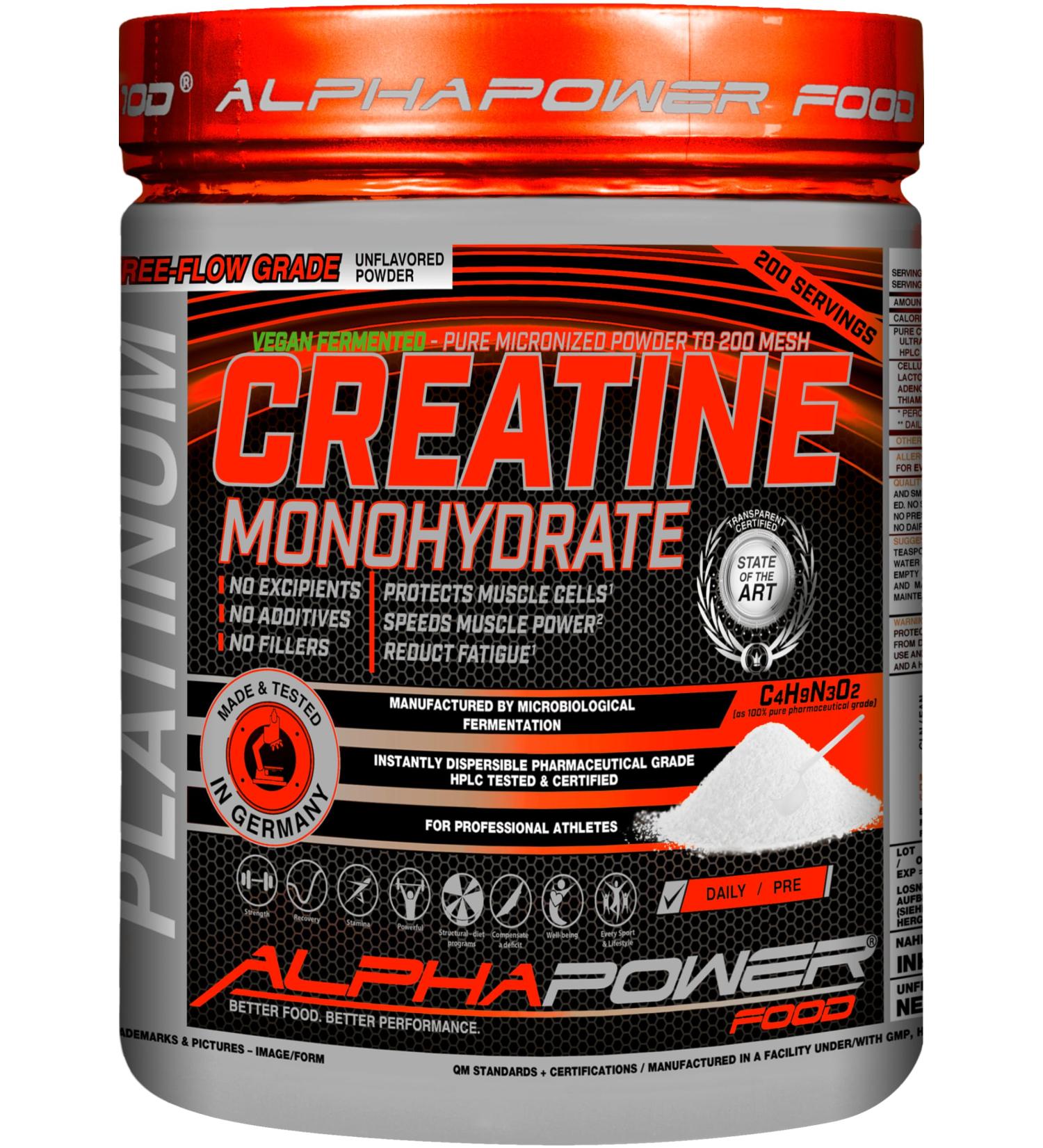 Alphapower Vegan Creatine Monohydrate 1kg - Ultra Micronized Bioactive Kosher & Halal Certified - Laboratory Tested from Germany - Buy Online on GoSupps.com