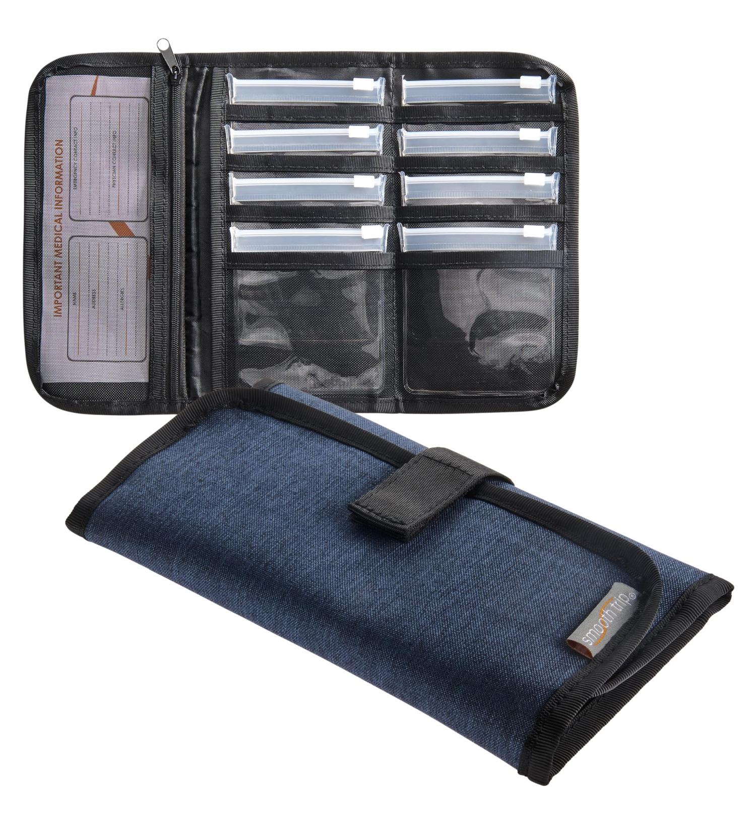 Smooth Trip Slim Folding Pill Organizer - 8 Food Grade Zip-close Pouches for Travel & Home Medication Storage - Buy Online on GoSupps.com