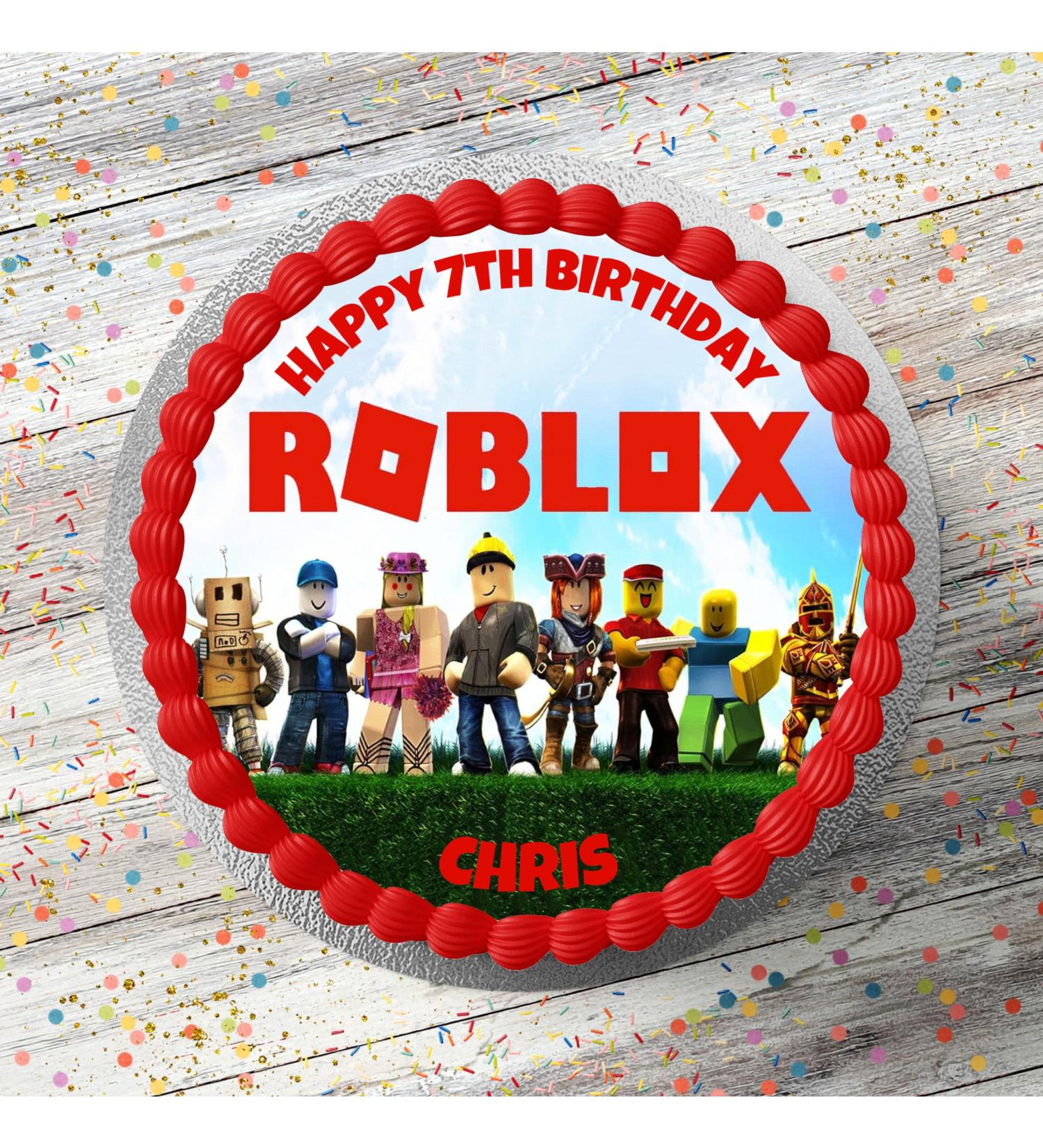Roblox Themed Personalised PRECUT Cake Topper 8 Inch Round Edible Icing Sheet Birthday Cake Decoration