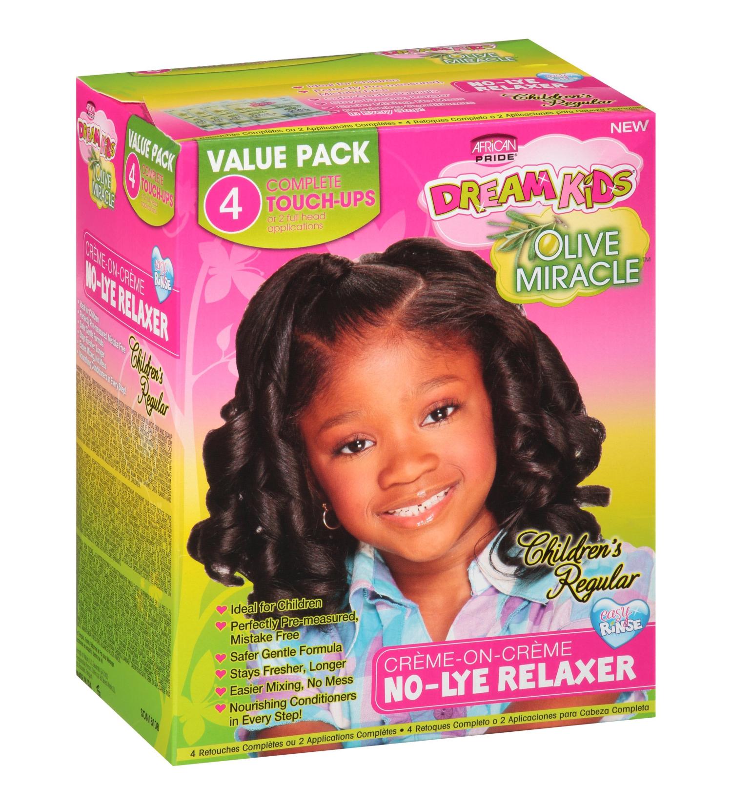 African Pride Dream Kids Olive Miracle (4) Touch-Up Relaxer Kit, Regular - Helps Strengthen & Protect Hair, Contains Olive Oil to Seal in Moisture, 1 Kit