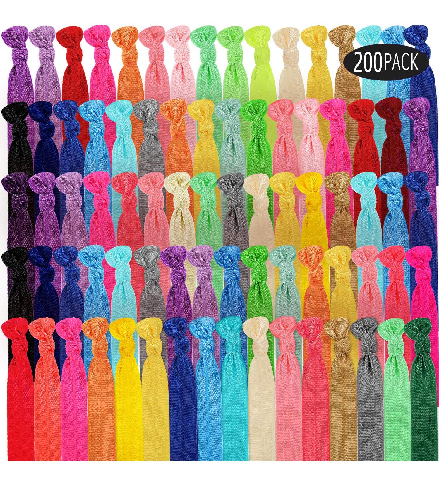 200 Elastic Knotted Hair Ties - Colorful Ribbon Hair Bands for Women & Girls - Buy Online on GoSupps.com