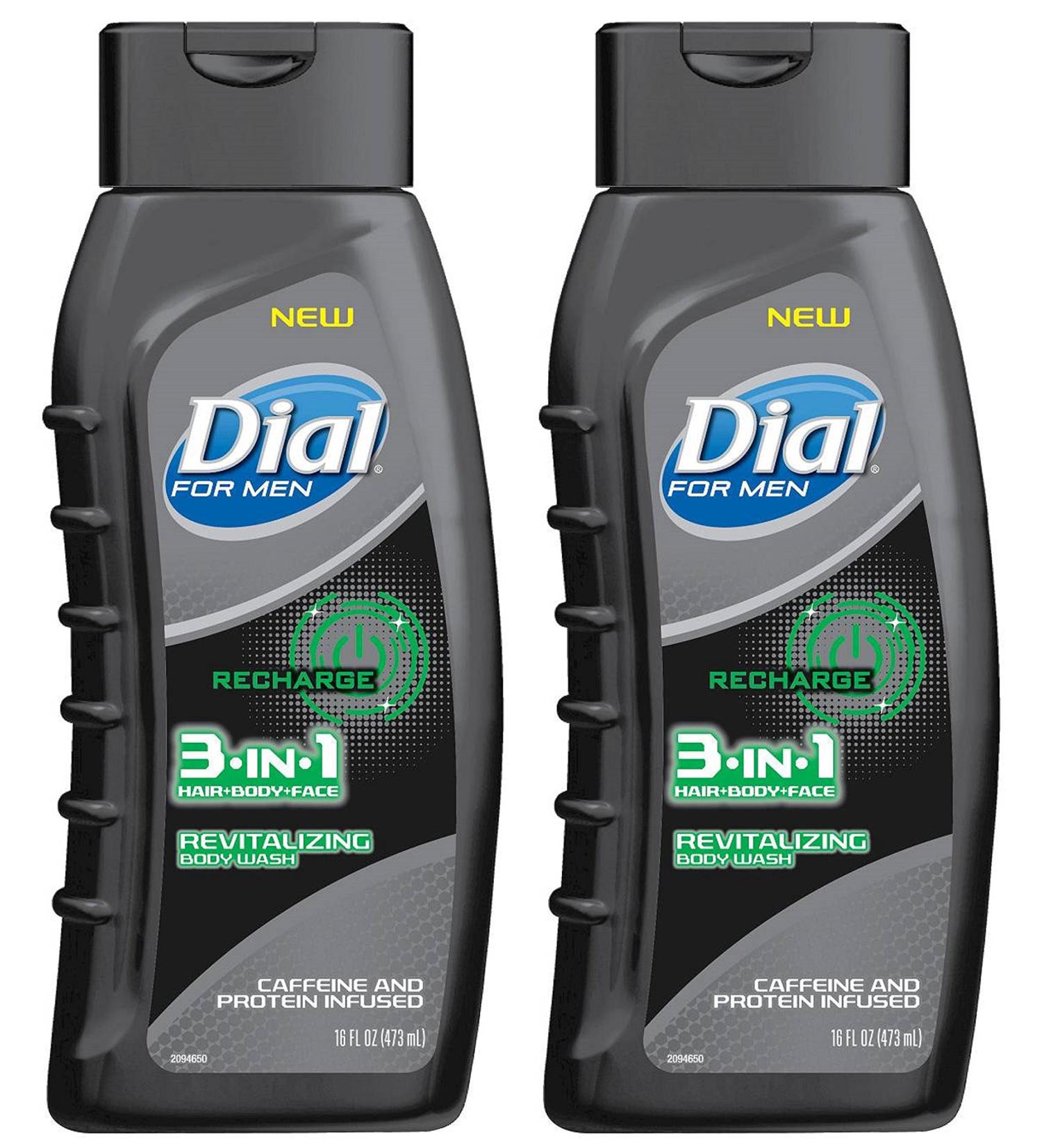 Dial for Men 3 in 1 Hair + Body + Face Revitalizing Body Wash 16 Fl. Oz. (Pack of 2)
