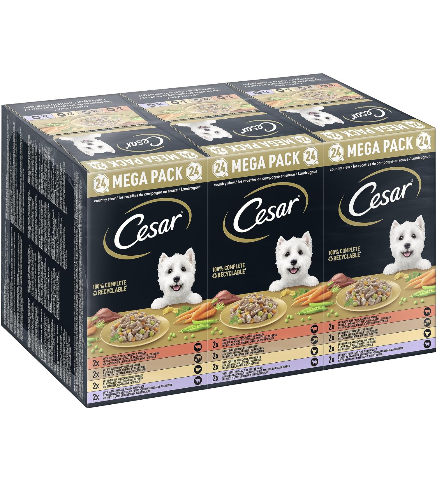 Cesar Megapack Landragout - Dog water food in the shell - 4 varieties in multipack - 24 x 150g megapack Landragout 3.6 kg (1 Pack)