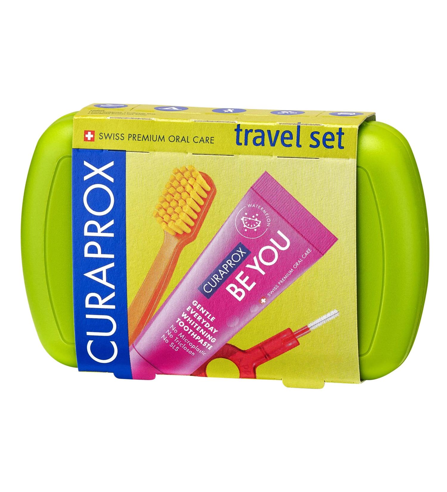 Curaprox Travel Set - Green Cozing Toothbrush Travel Toothpaste & Interdental Brushes | Premium Oral Care for On-the-Go - Buy Online on GoSupps.com