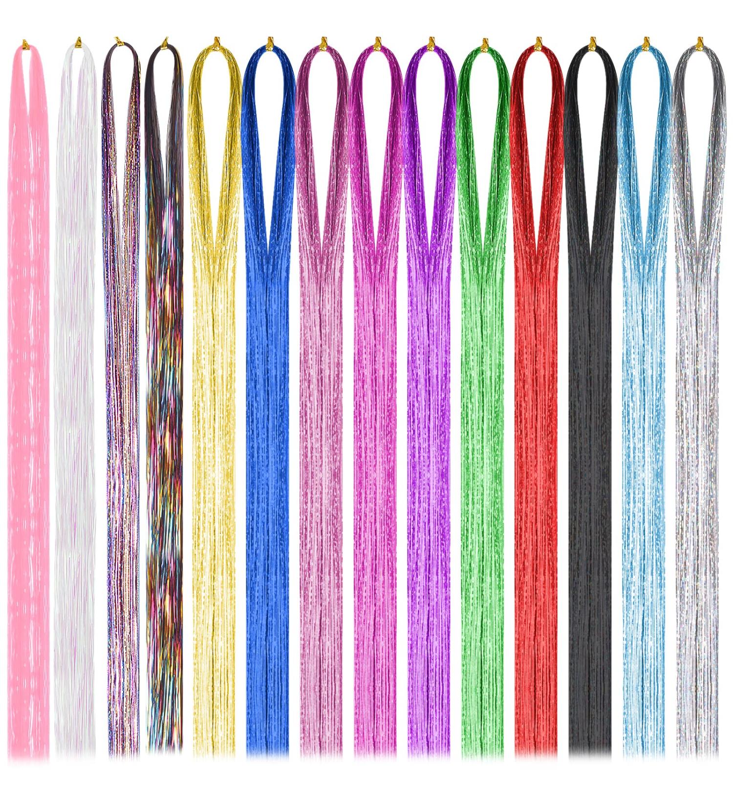 4200 Strand Hair Lametta Extensions - 14 Vibrant Colors Shiny Highlights 94cm Smooth Long Hair for Girls Women & Children - Buy Online on GoSupps.com
