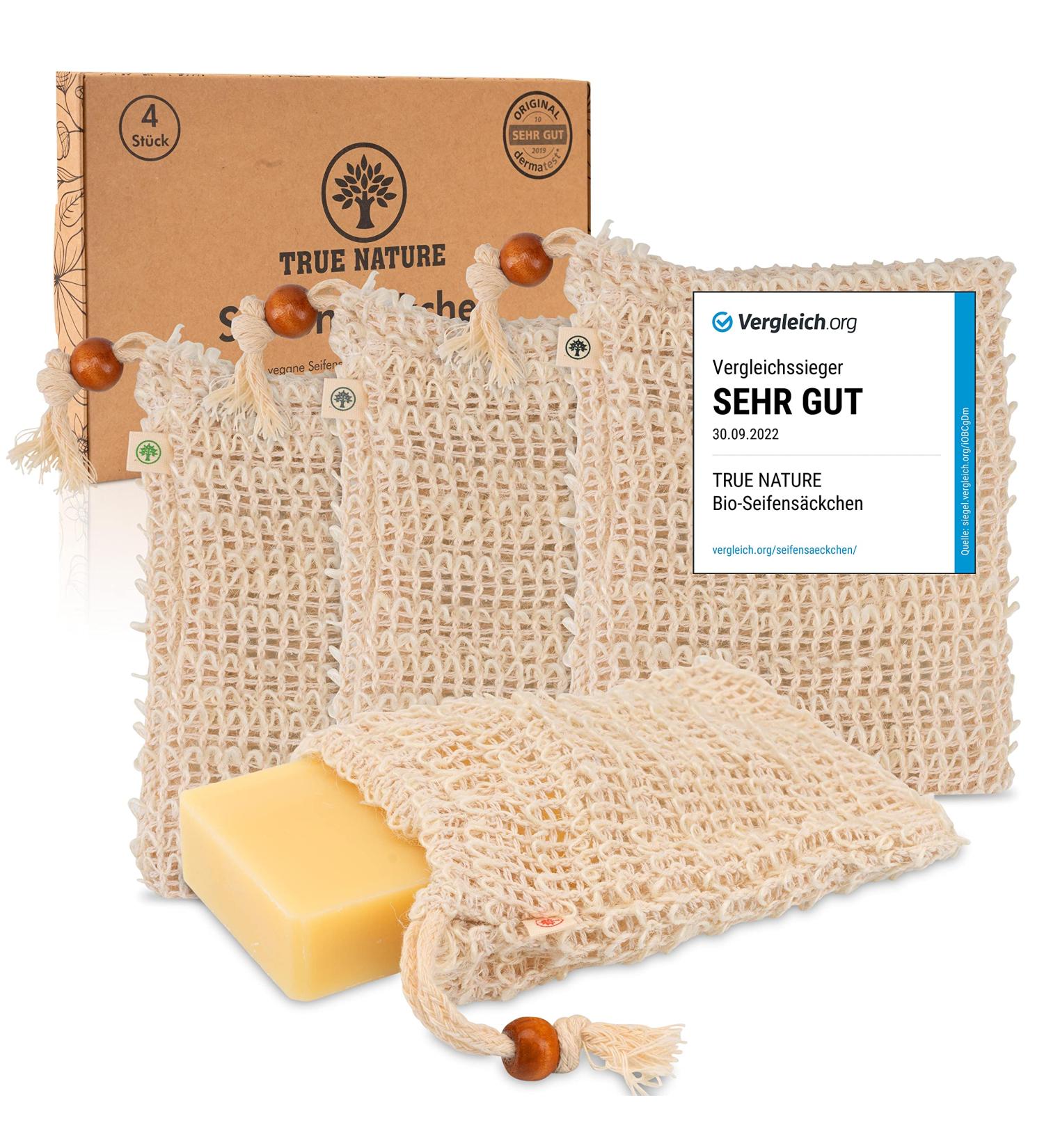 True Nature Sisal Soap Bags Set (4 Pack) - Laboratory Tested Comparison Winner for Solid Shampoo & Natural Soaps - Extra Large with Colored Labels - Buy Online on GoSupps.com