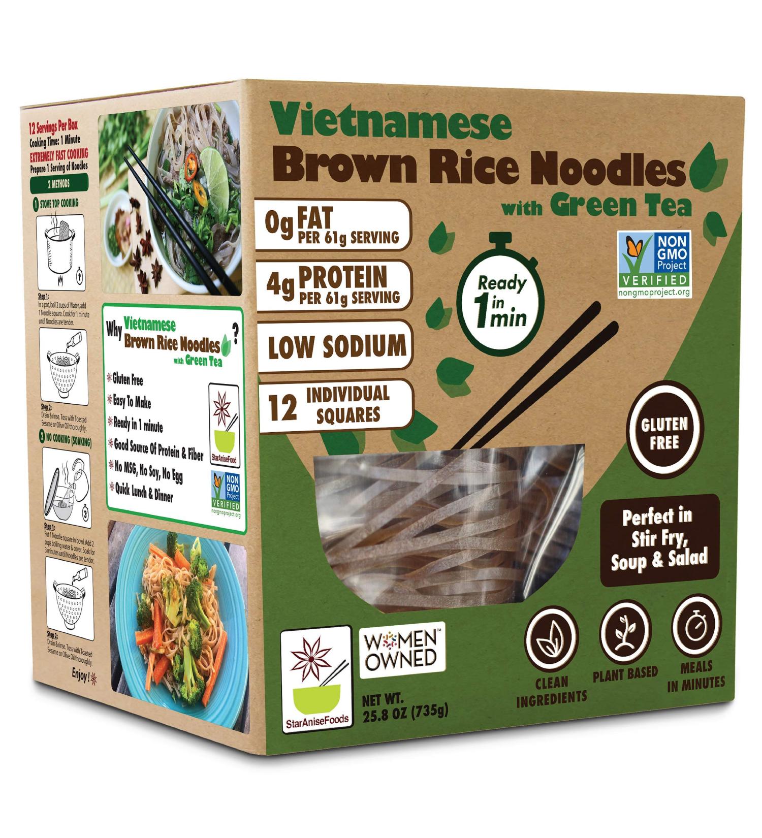 Brown Rice Noodles with Green Tea - Non-GMO Ramen Alternative for Pad Thai - 12 Servings by Star Anise Foods - Buy Online on GoSupps.com