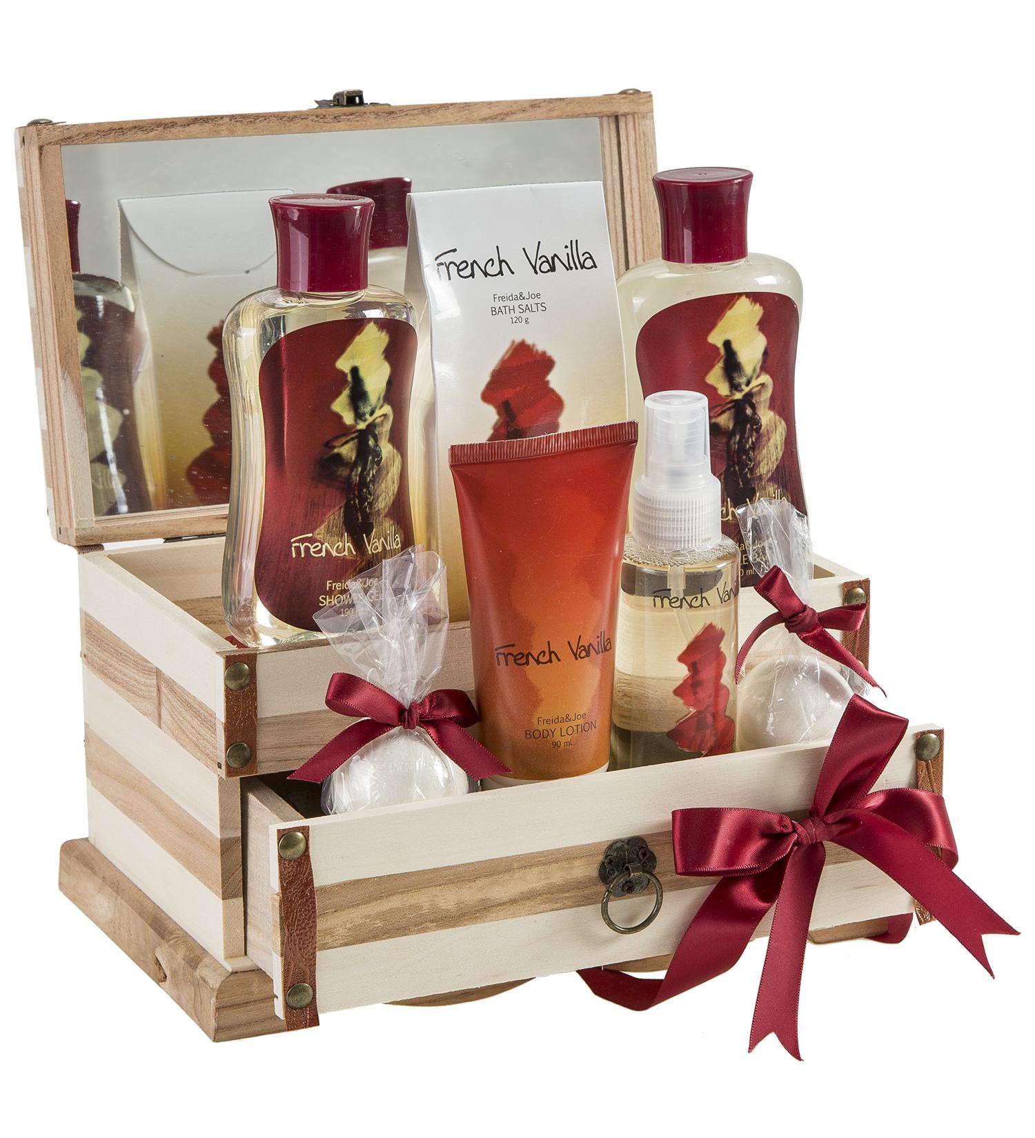 French Vanilla Bath Set: Bath Bombs, Lotion, Spray, Salts, Gel & Bubble Bath in Luxury Wooden Box for Women - Buy Online on GoSupps.com