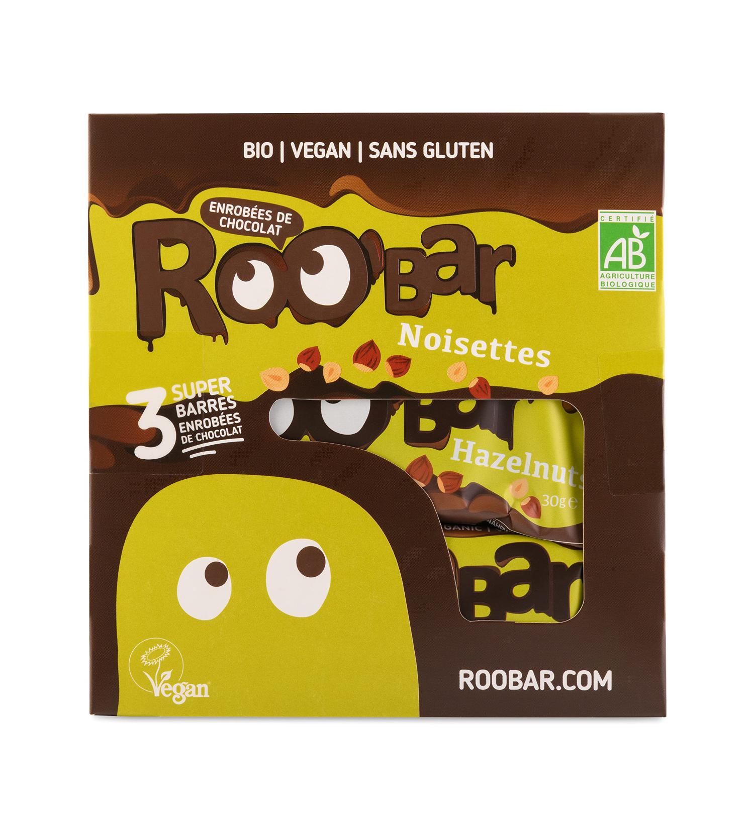 Roo'bar - Vegan Gluten-Free Hazelnut Energy Bars Coated in Dark Chocolate - Pack of 3 - sports snack - healthy snack - 100% natural - Buy Online on GoSupps.com