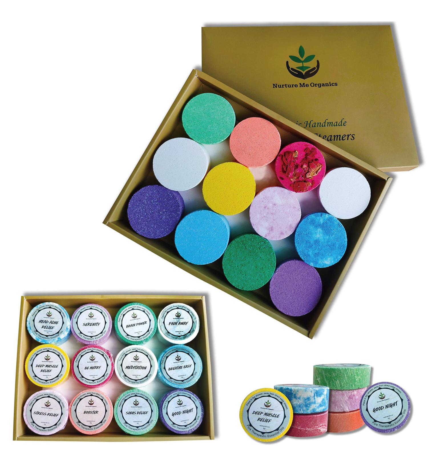 Organic Aromatherapy Shower Steamers Gift Set - 12 Essential Oil Shower Bombs - Best Holiday Gift Idea for Men - Buy Online on GoSupps.com