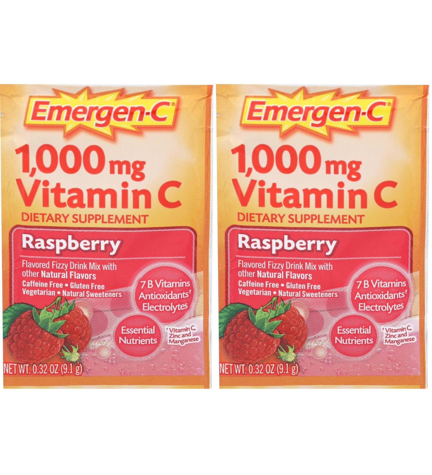 Alacer Raspberry Emergen C Packet 0.32 OZ (Pack of 2) 0.32 Ounce (Pack of 2)