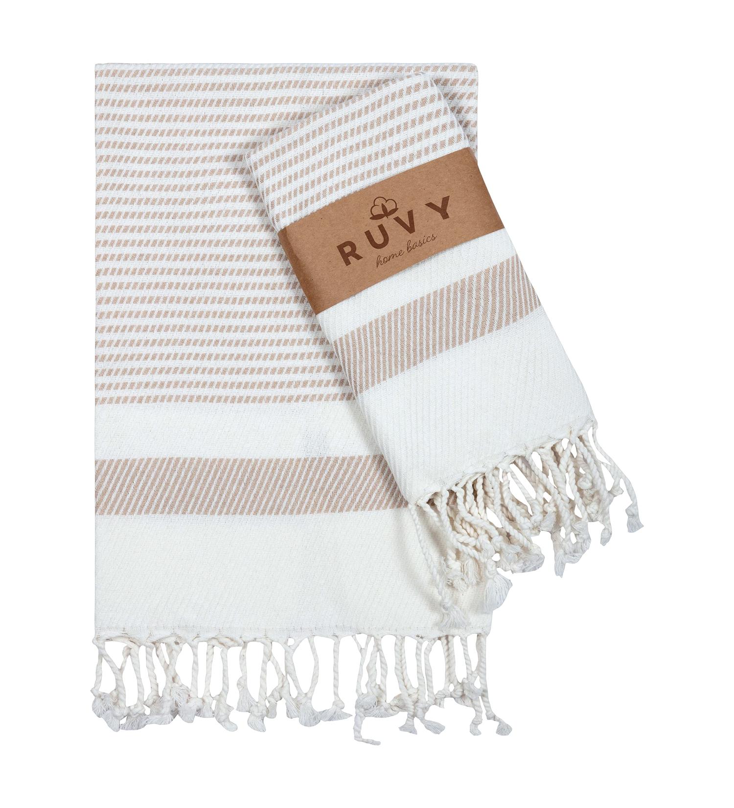Ruvy Home Basics Turkish Hand Towels Set of 2 - 18x40 Cotton Bathroom & Kitchen Towels - Beige Modern | Perfect for Bathroom, Kitchen, Yoga, Gym - 2 Pack - Buy Online on GoSupps.com