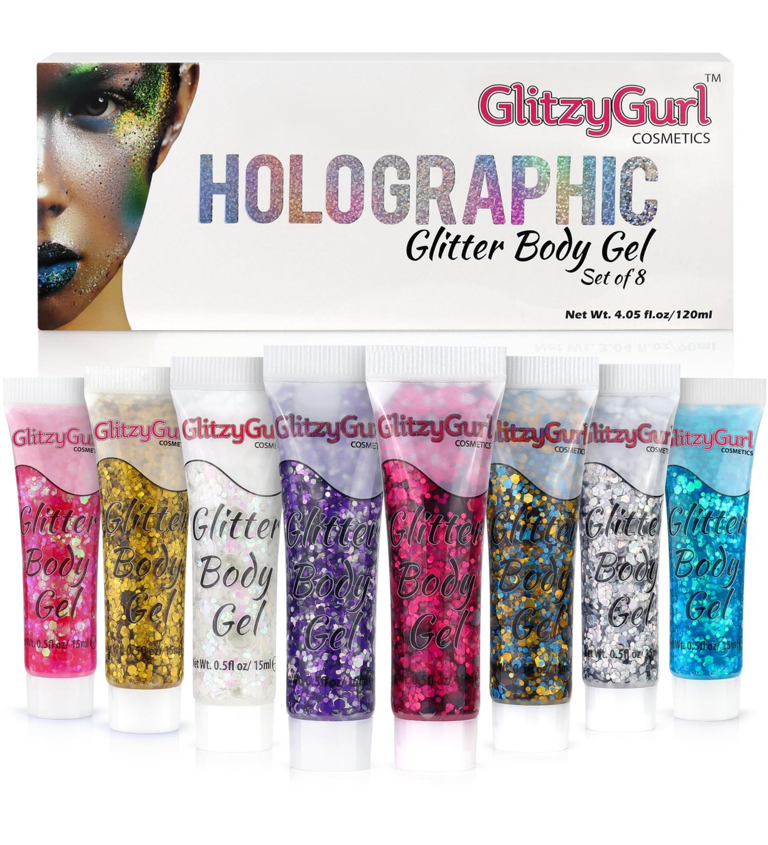 Holographic Glitter Face and Body Gel 8 Pack Cosmetic Glitter Body Glitter Hair Glitter Festival Gel Pack of 8 - Buy Online on GoSupps.com