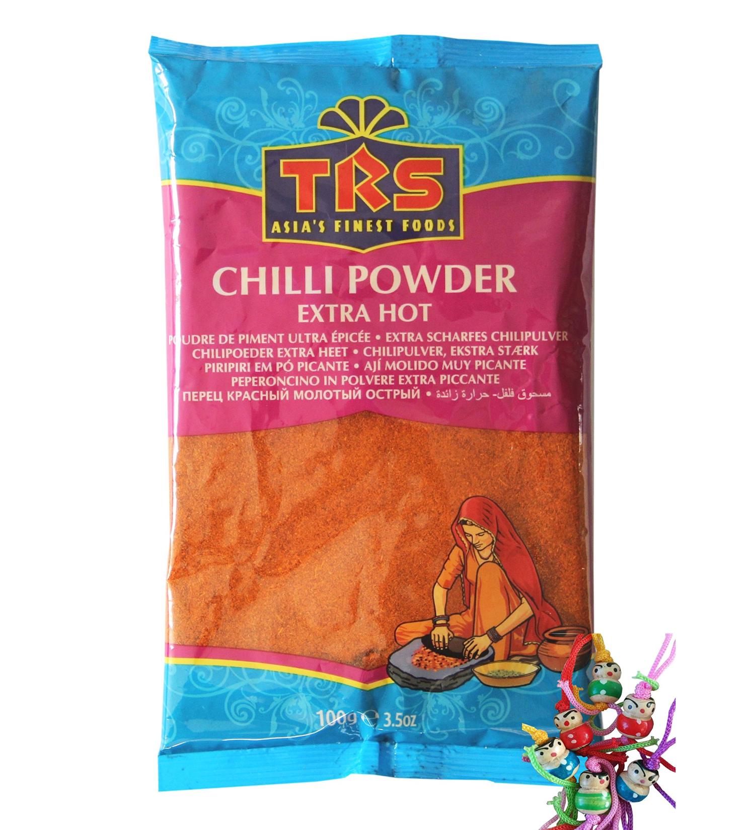  TRS 10 x 100g TRS Extra Sharp Chilli Powder / Chilli Powder Extra Hot + Small Lucky Case - Wooden Doll - Buy Online on GoSupps.com