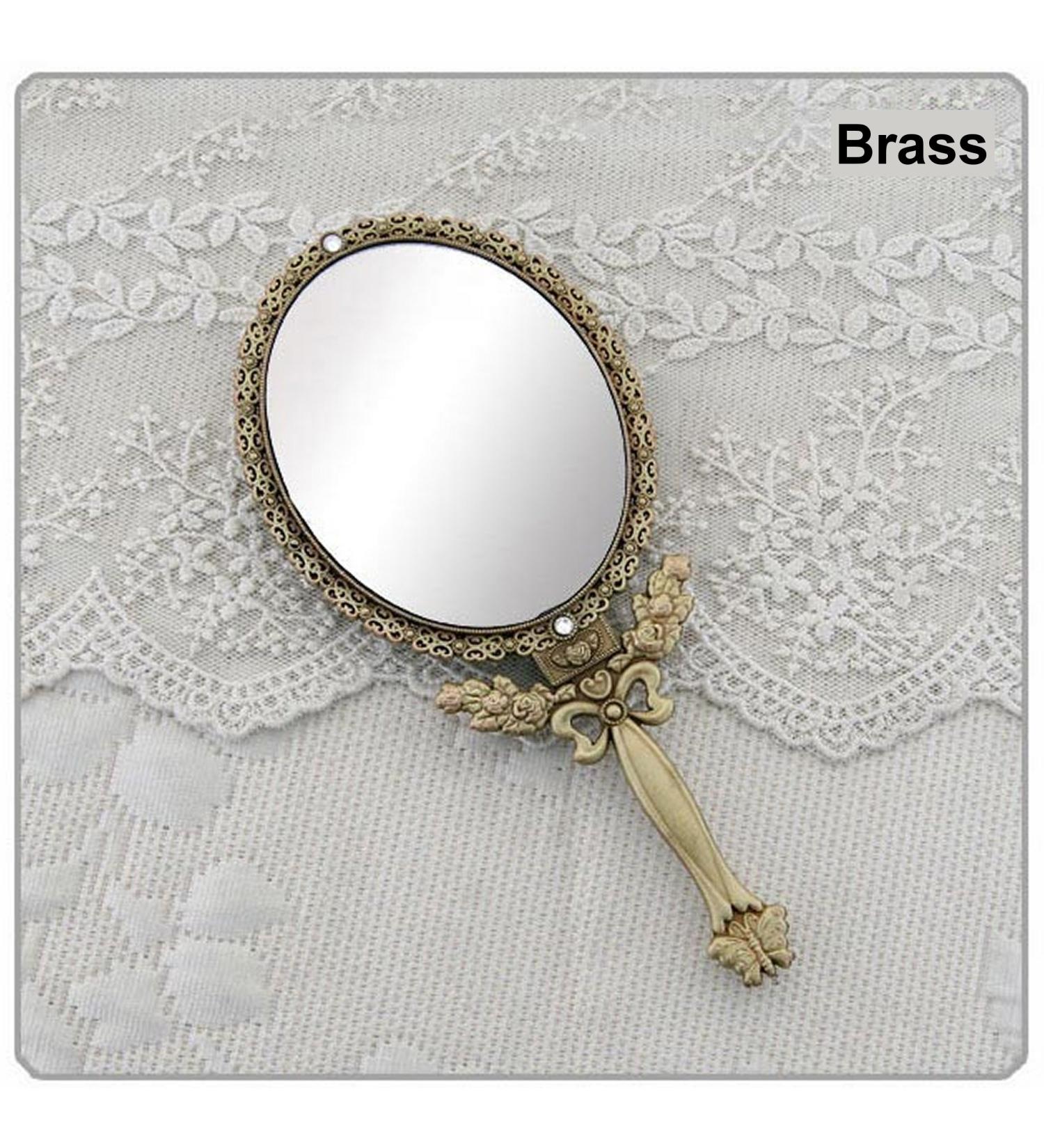 Double Sided Butterfly Design Makeup Mirror with Folding Handle - Medium Brass - Buy Online on GoSupps.com