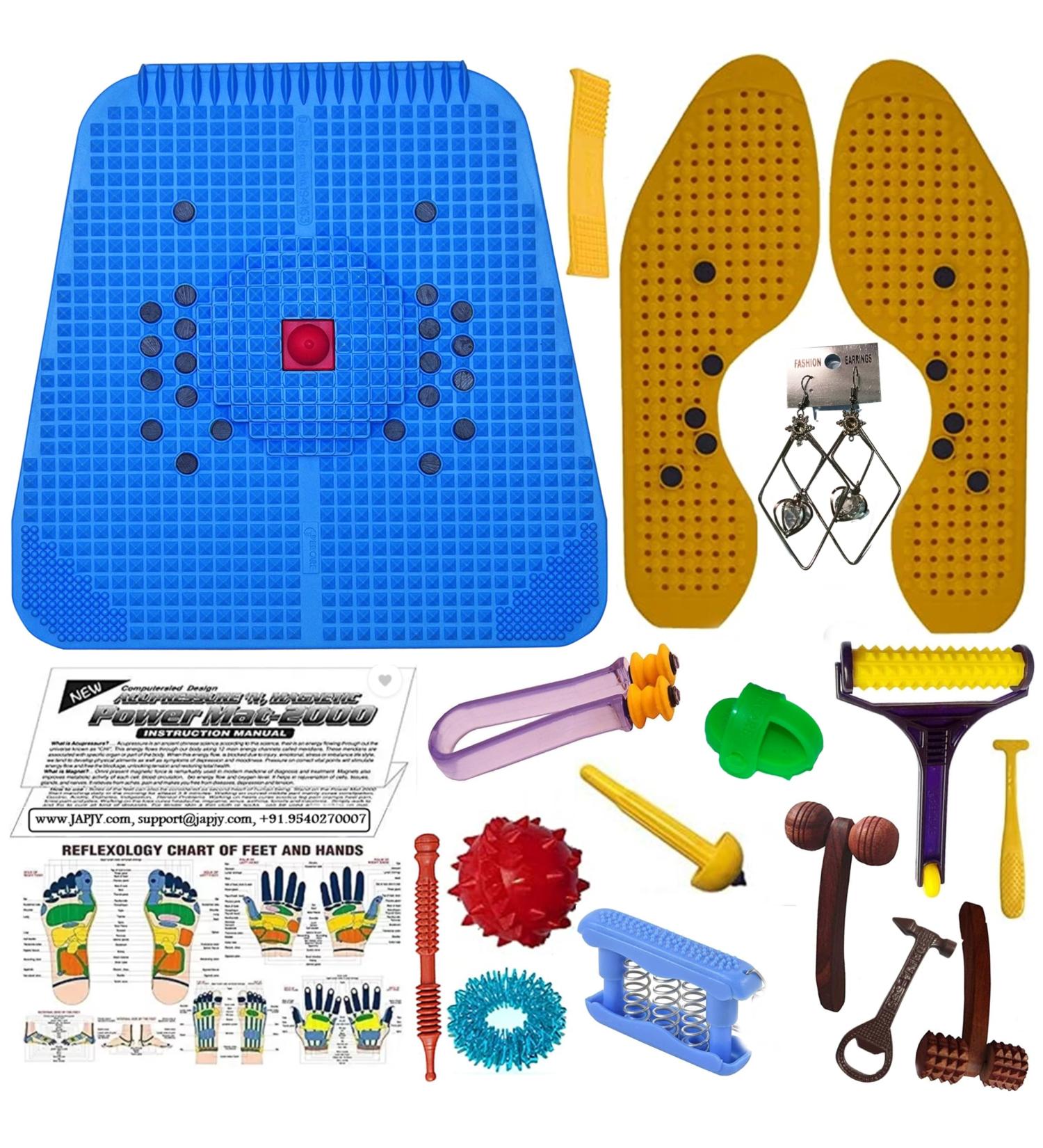 Japjy Acupressmatte Blue Family Kit - Complete Acupressure Set with Magnets Pyramids Sujok Ring & More for Ultimate Relaxation and Wellness - Buy Online on GoSupps.com