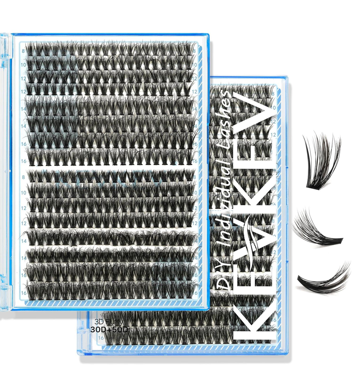 KevKev 3D Fluffy Cluster Lashes 320 Pcs DIY Extensions - 30+50D Mixed Eyelash Clusters - Thin Band & Soft - D-8-16mix - Buy Online on GoSupps.com