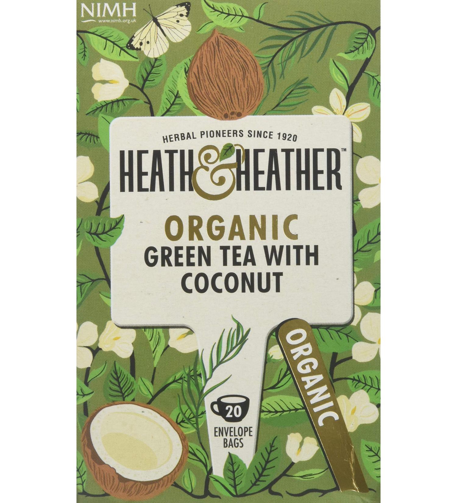 HEATH & HEATHER Organic Green Tea with Coconut - 20 Count | Premium Tea Bags - Buy Online on GoSupps.com