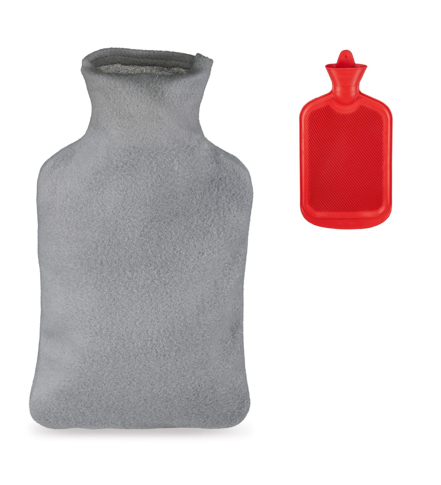 Relaxdays Fluffy Hot Water Bottle - 1.5L Cuddly & Odourless Natural Rubber - Grey/Red Cover for Ultimate Comfort - Ideal for International Shipping - Buy Online on GoSupps.com