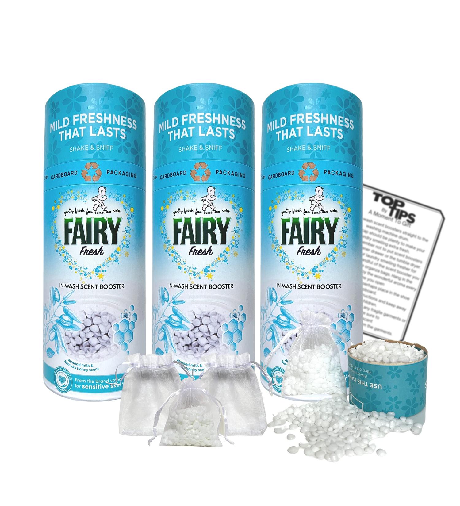 Fairy In-Wash Scent Boosters Almond Milk & Manuka Honey 3 packs of 176g with Organza Bags & Top Tips Guide - Buy Online on GoSupps.com