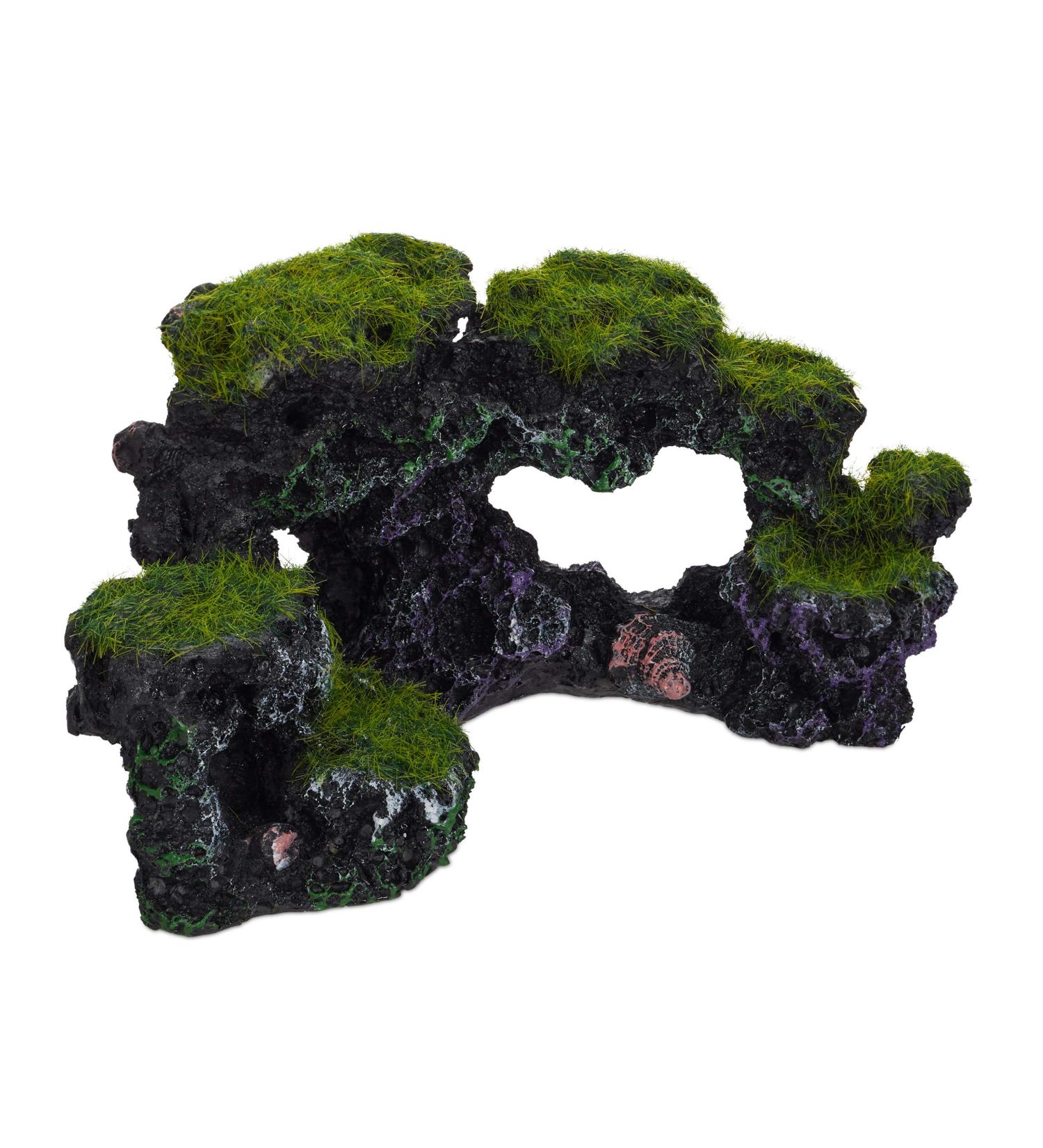 Relaxdays Aquarium Decoration Stone - Natural Look Rock Cave Hiding Place 8.5x17cm Black-Green Aquarium Accessory - Buy Online on GoSupps.com