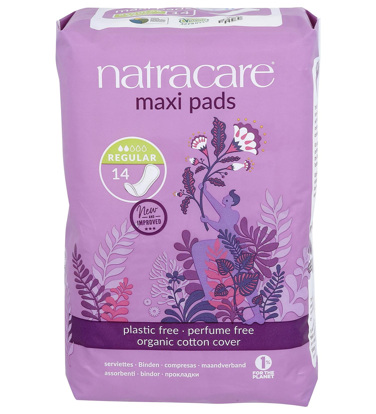 Natracare Natural Traditional Maxi Pads Regular 14 Count - Individually Wrapped Without Wings, Plant-Based Bag - Eco-Friendly Feminine Hygiene Product - Buy Online on GoSupps.com