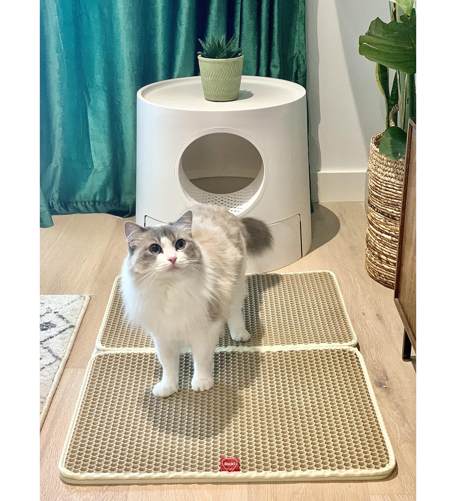 Premium XL Beige Cat Litter Mat - Double Layer Scatter Control & Waterproof - Buy Online on GoSupps.com