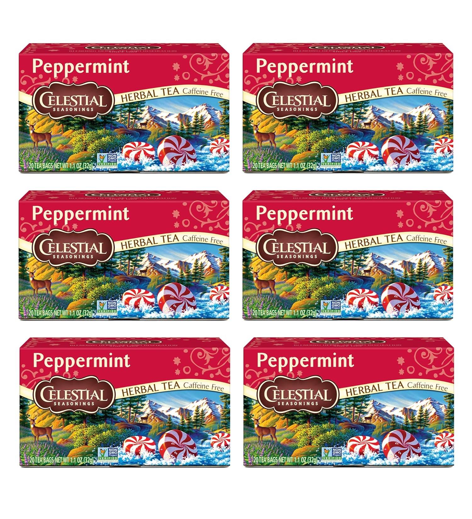 Celestial Seasonings Peppermint Herbal Tea Caffeine Free 20 Tea Bags Box Pack Of 6 - Buy Online on GoSupps.com
