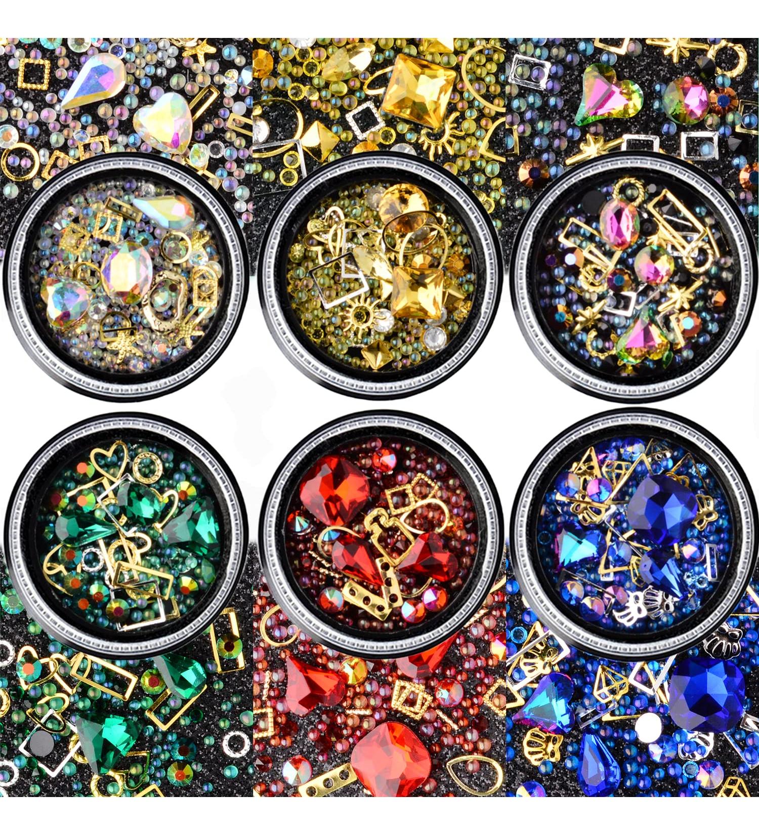 6-Wheel 3D Nail Art Rhinestones Studs Charms Kit - Chameleon Beads & Metal Studs for Punk Nail Art - Micro Caviar Beads Included - Buy Online on GoSupps.com