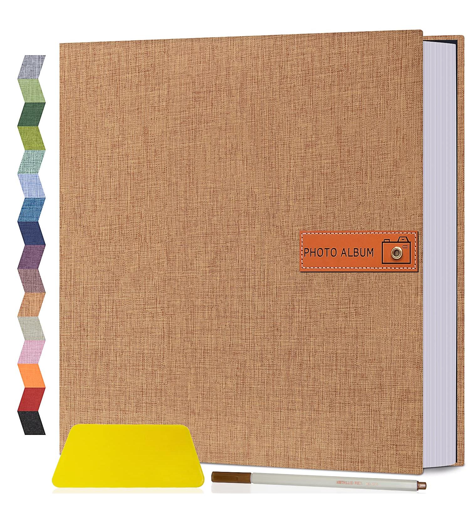 Popotop Large Self-Adhesive Photo Album - 40 Pages Scrapbook for Family, Baby & Wedding Gifts - Includes Metal Pen - Dark Khaki 11.5x10.6 - Buy Online on GoSupps.com