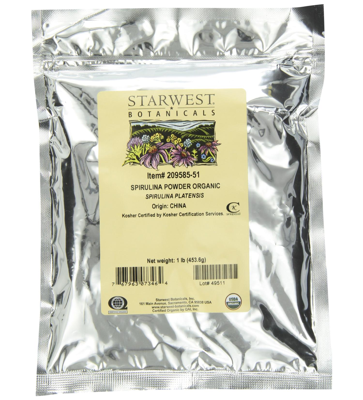 Starwest Botanicals Spirulina Powder Organic 1 lb (453.6 g)