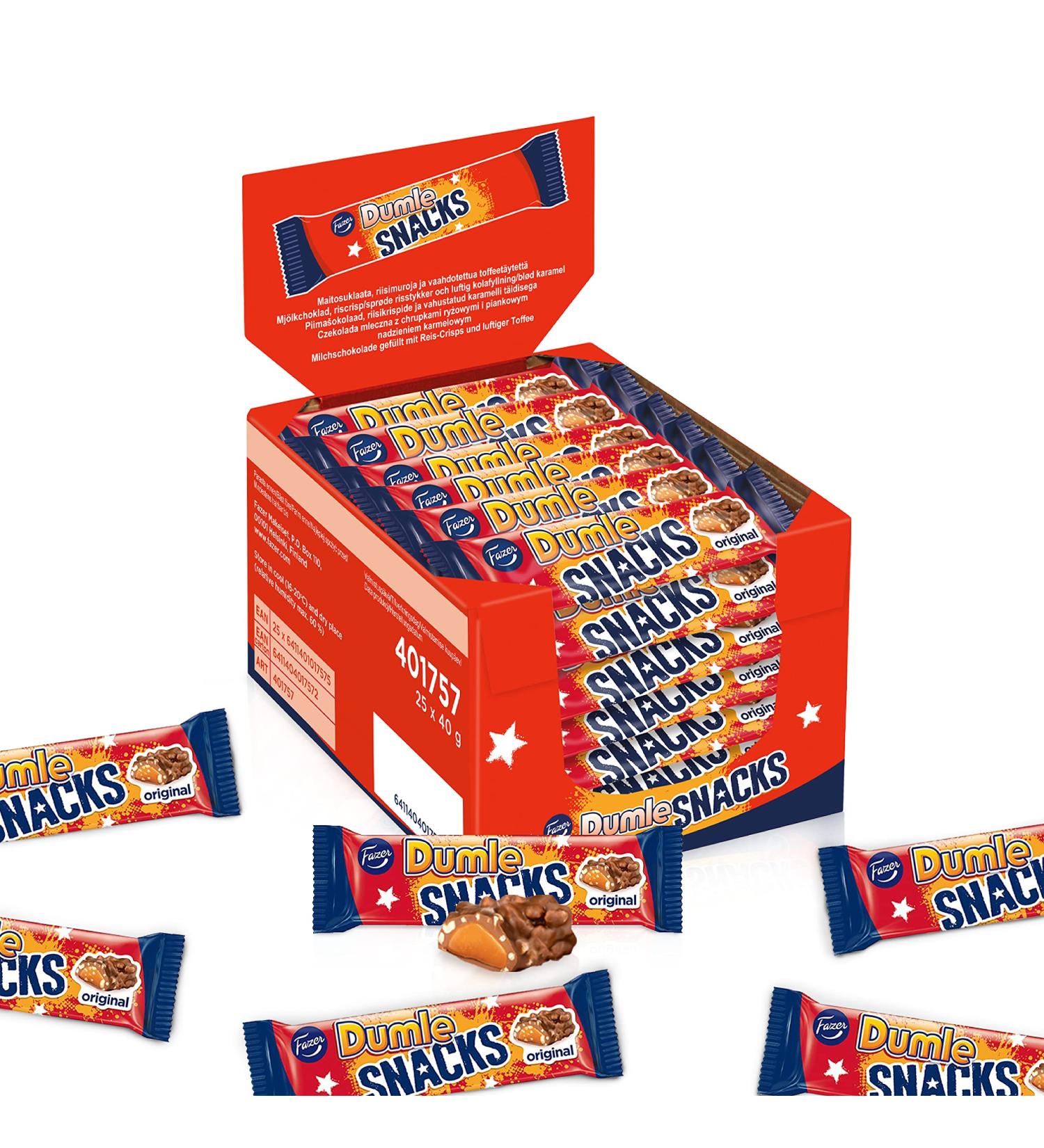  Dumle FAZER Chocolate Dumle Snacks Christmas Gifts Milk Caramel Sweets Dairy Chocolate with Crispy Rice Crisps Bulk Caramel Chocolate Bars Individually Wrapped Chocolates Case 25 x 40 g - Buy Online on GoSupps.com