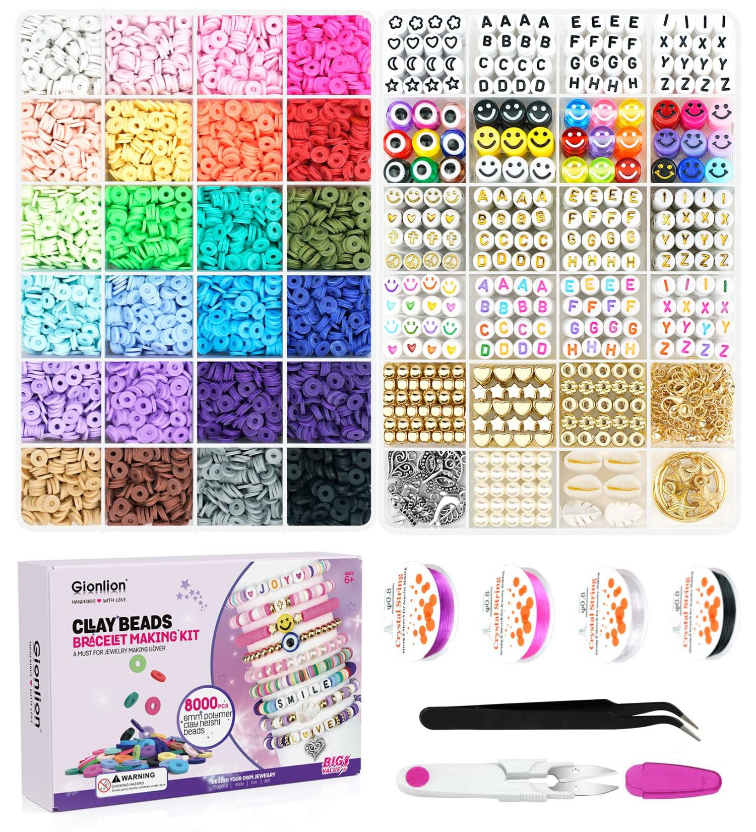 Gionlion 8000 Pcs Bracelet Making Clay Beads Kit - 24 Colors Letter Beads, Spacer Beads, Charms - Jewelry Making Supplies for Teens & Adults - Buy Online on GoSupps.com