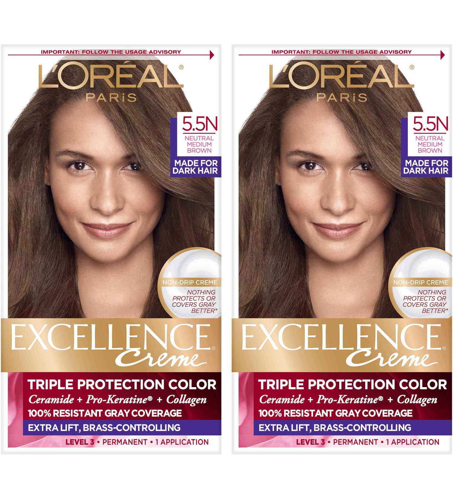 L'Oreal Paris Excellence Creme 5.5N Medium Neutral Brown Hair Color - Pack of 2 | 100% Gray Coverage Dye - Buy Online on GoSupps.com
